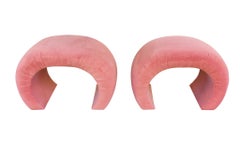 Pair 1970s Waterfall Benches Original Pink Fabric Karl Springer Style