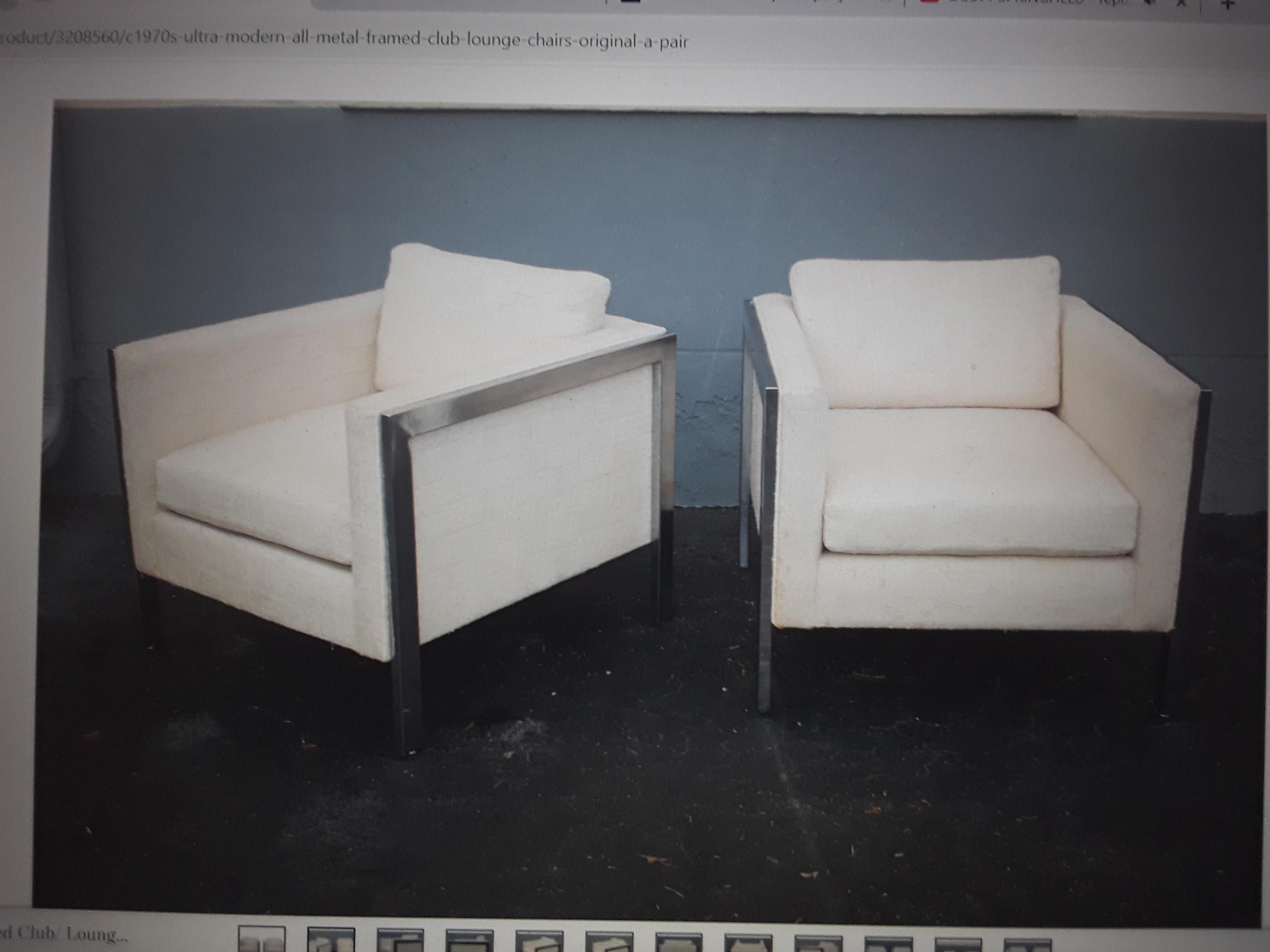 Pair 1970's Ultra Modern All Metal Framed Club Chairs For Sale 7