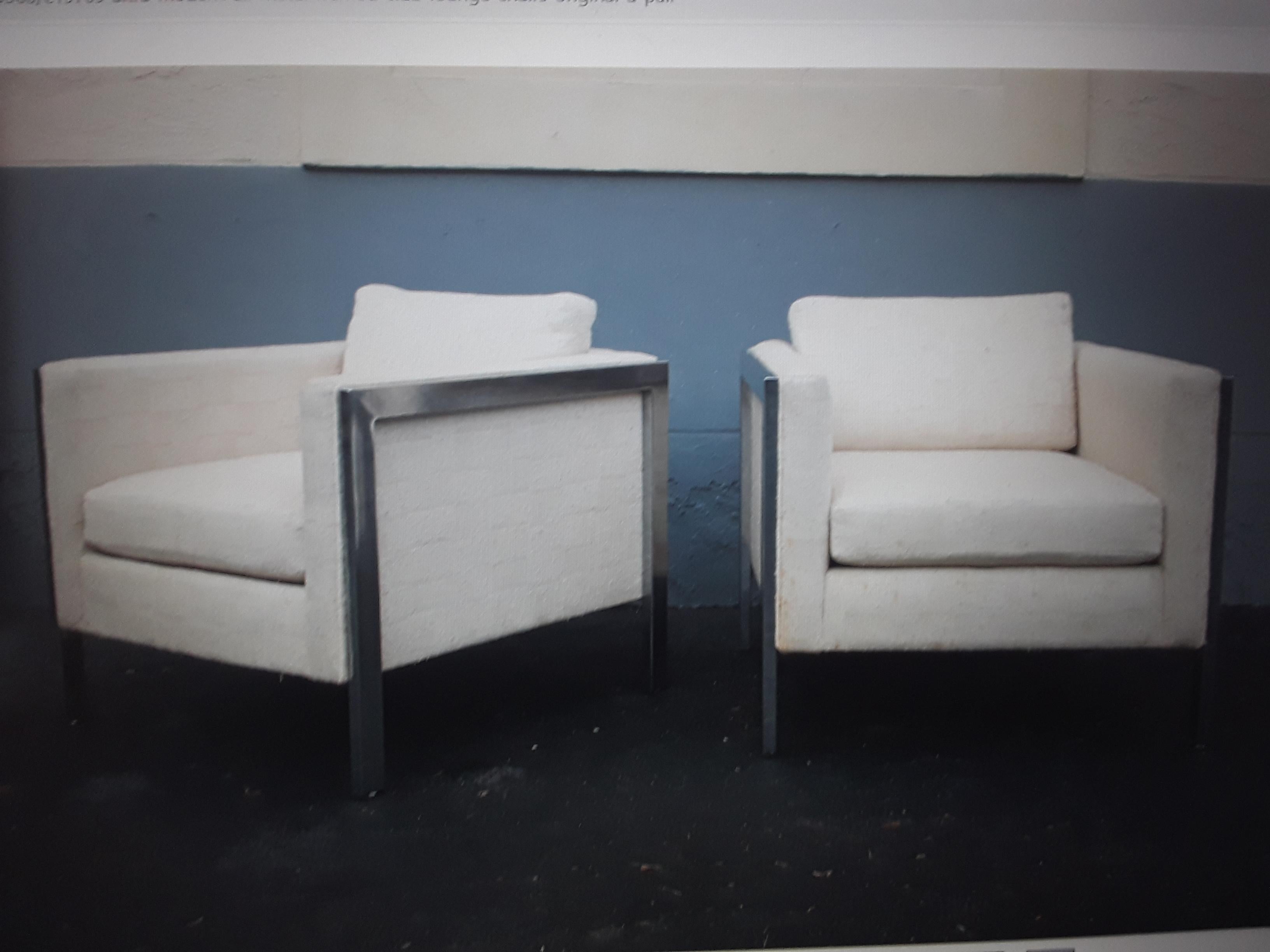 American Pair 1970's Ultra Modern All Metal Framed Club Chairs For Sale