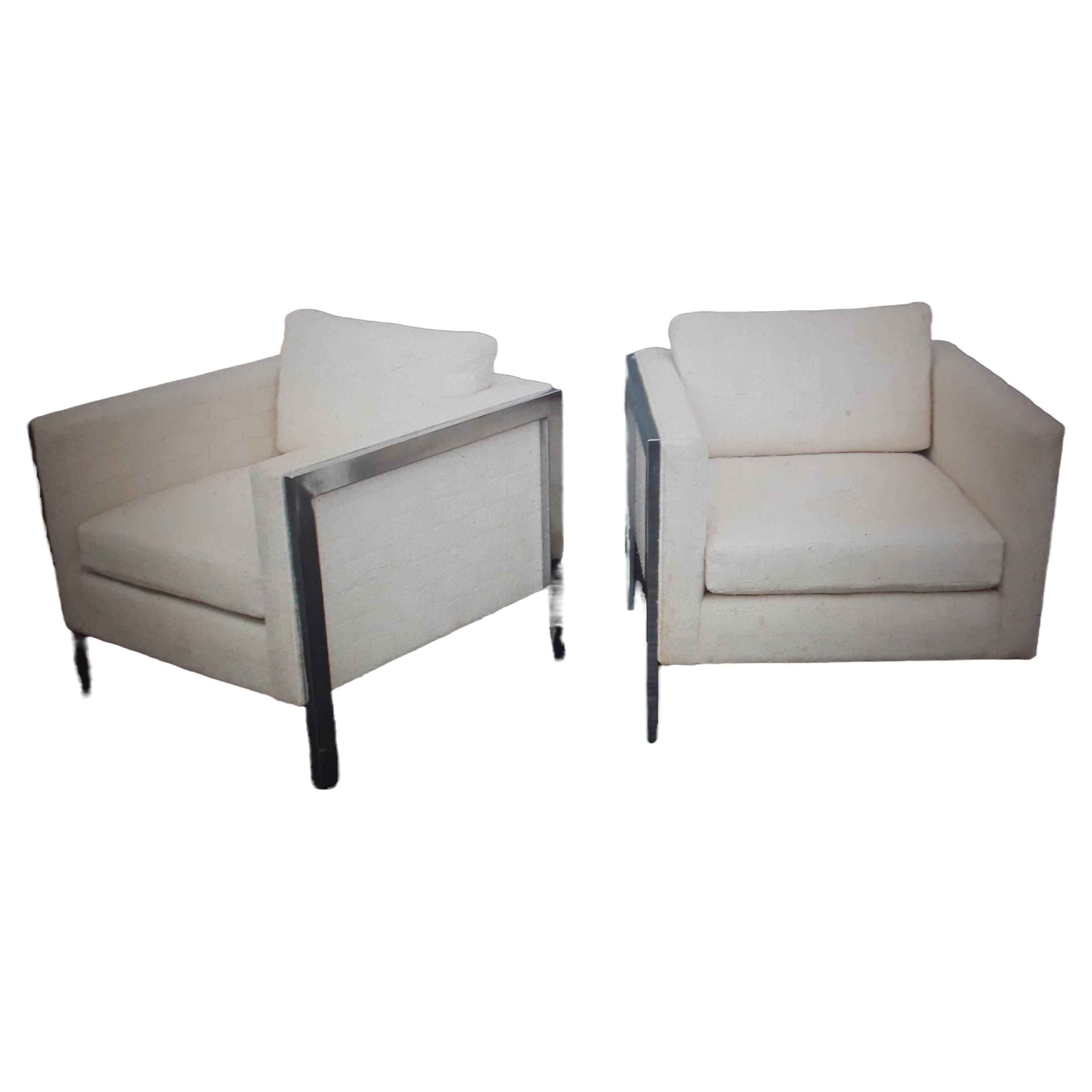 Pair 1970's Ultra Modern All Metal Framed Club Chairs For Sale