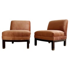 Pair 1970's Upholstered Slipper Chairs