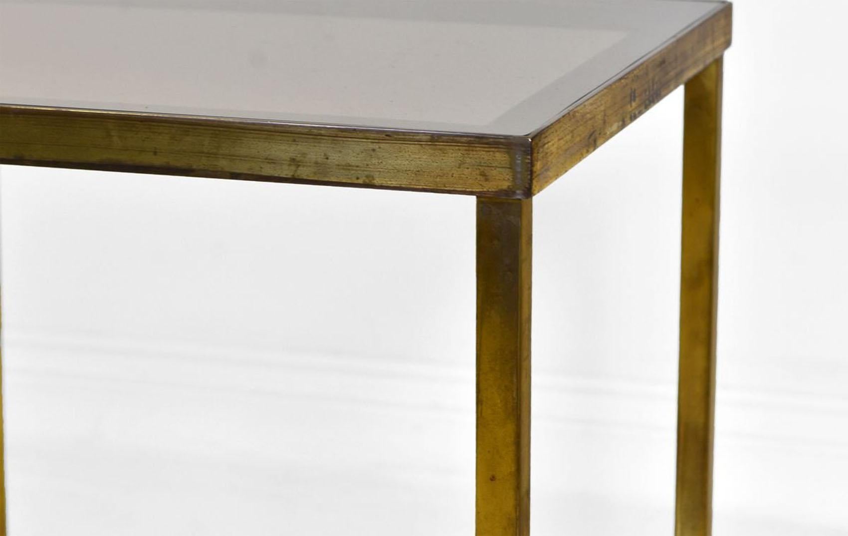Pair 1970s Vintage Brass & Glass Two Tiered Side Tables 2