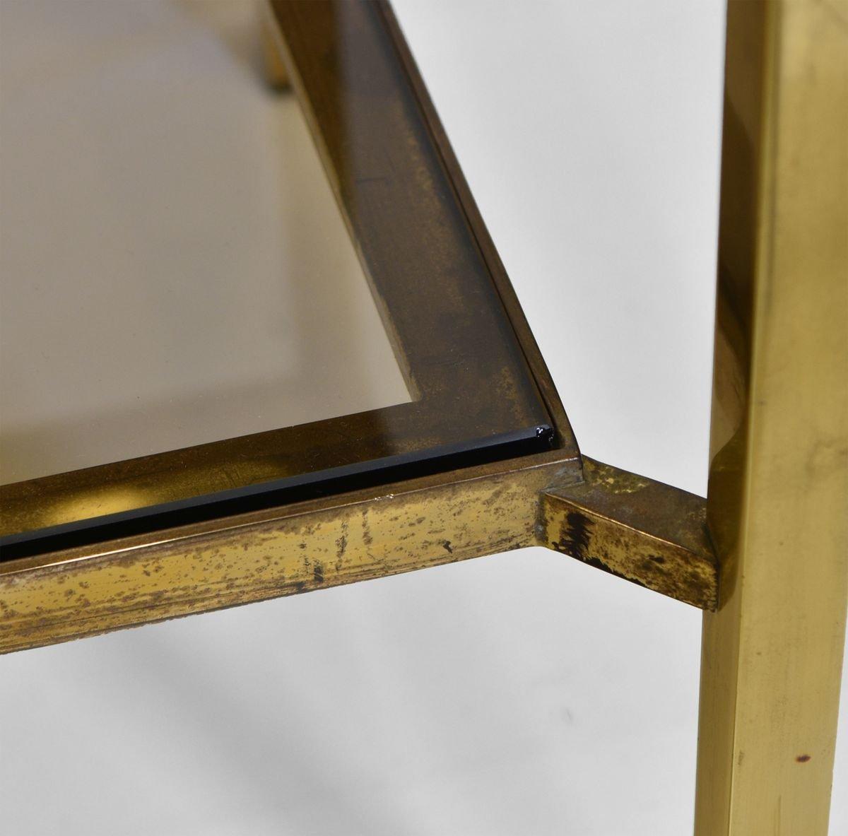 Pair 1970s Vintage Brass & Glass Two Tiered Side Tables 3