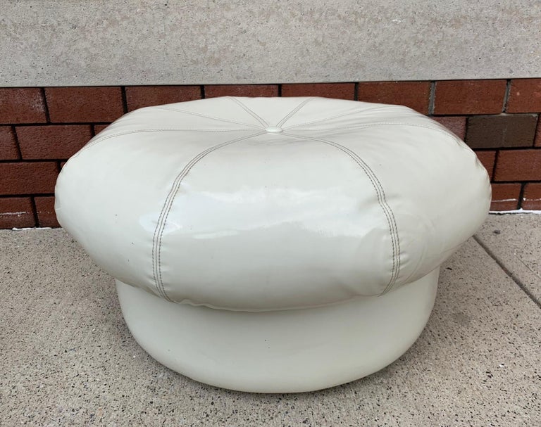 Pair of 1970s White Vinyl Ottomans For Sale at 1stdibs