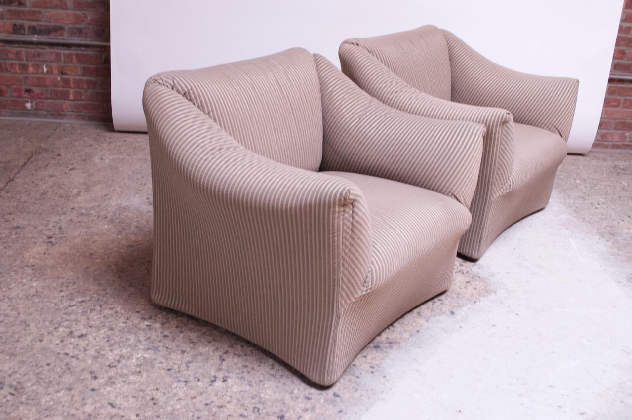 Mid-Century Modern Pair 1970s Wide Tentazione Club Chairs by Mario Bellini for Cassina