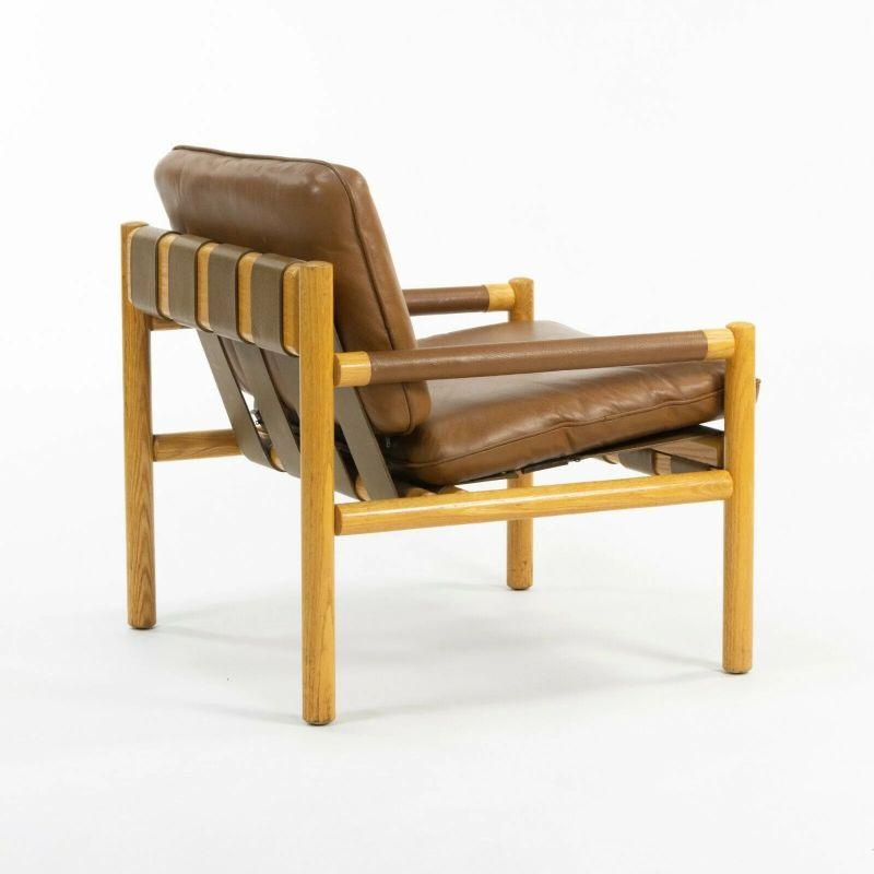 Paire de chaises longues Nicos Zographos Saronis en cuir et chêne de 1976 Bon état - En vente à Philadelphia, PA