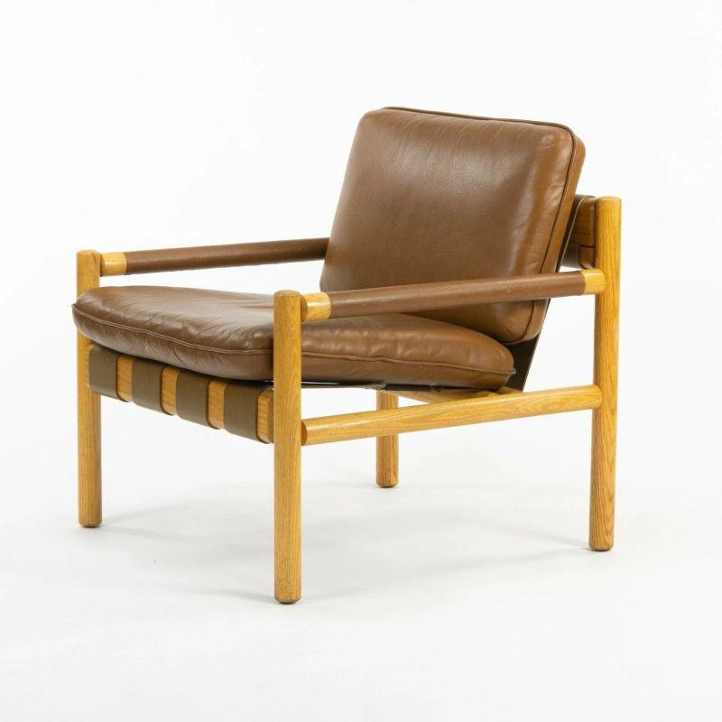 Pair 1976 Nicos Zographos Saronis Leather & Oak Lounge Chairs For Sale 3