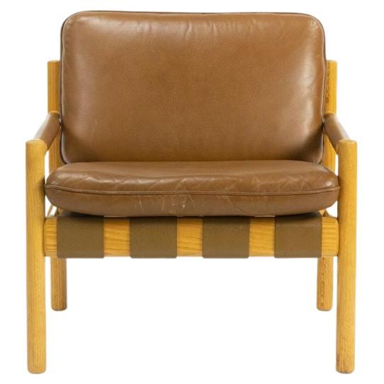Pair 1976 Nicos Zographos Saronis Leather & Oak Lounge Chairs