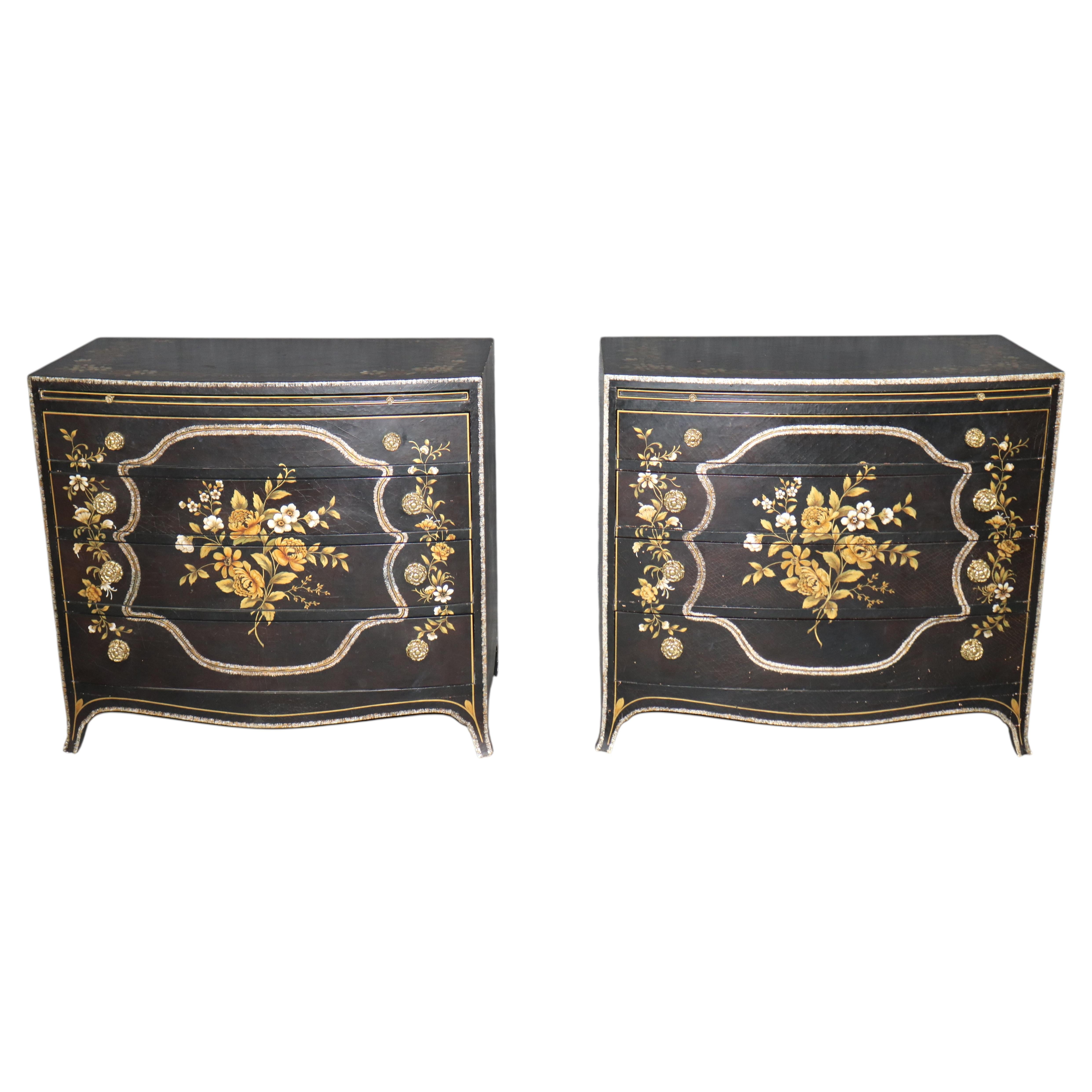Pair 1980's Baker Chinoiserie Style Paint Decorated Bachelor Chests For Sale