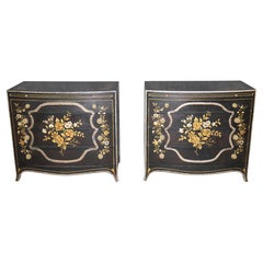 Pair 1980's Baker Chinoiserie Style Paint Decorated Bachelor Chests