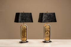 Pareja años 80 George Mathias Lim. Lámparas de Sobremesa Edición, Paneles Dorados Oro de 23 Quilates