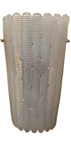 Pair 1980s Italian Opalescent Murano Fazzoletto Glass Wall Sconces