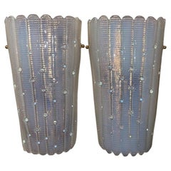 Pair 1980s Italian Opalescent Murano Fazzoletto Glass Wall Sconces