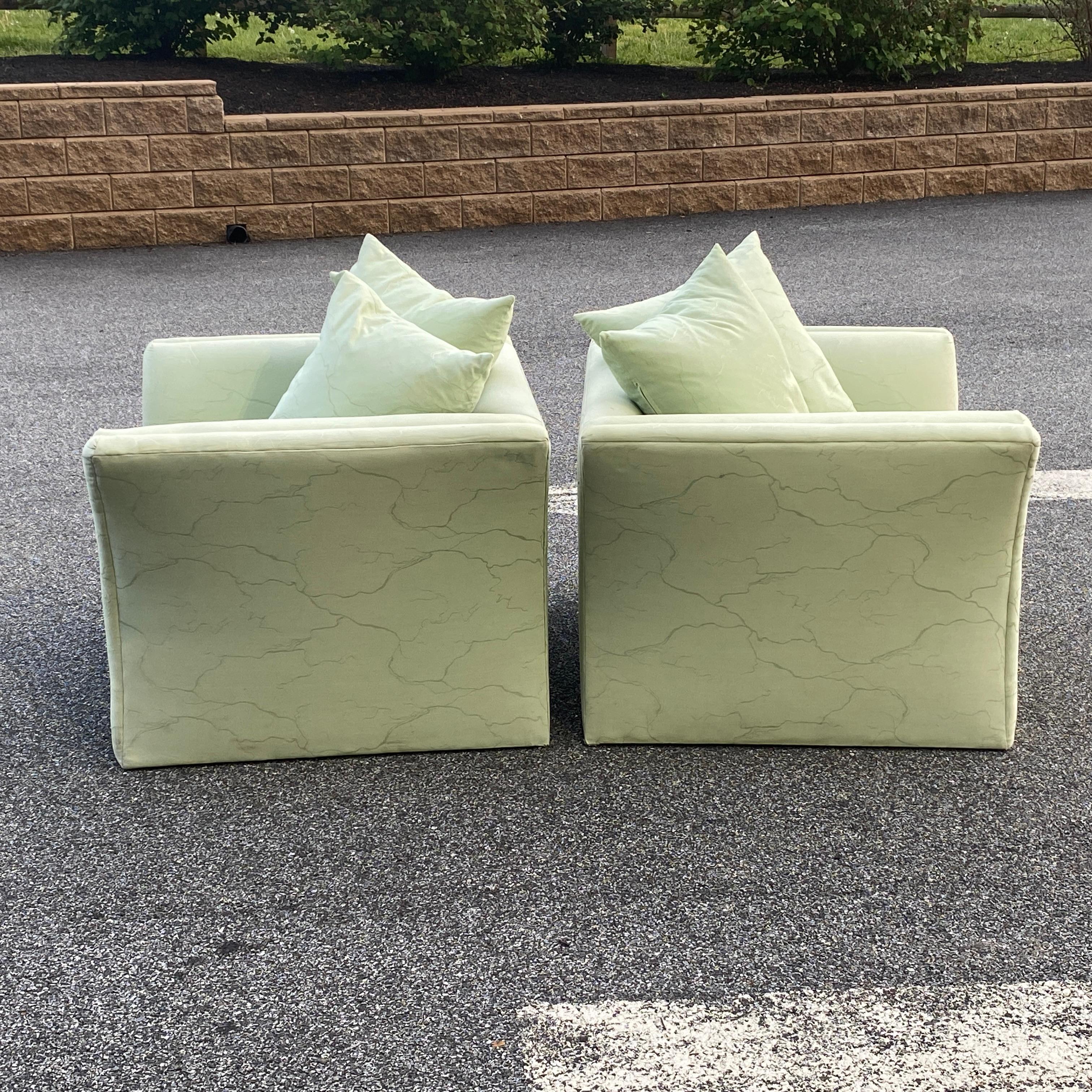 Pair 1980's Modern Royal Lounge Co. Lounge Chairs In Distressed Condition For Sale In West Chester, PA