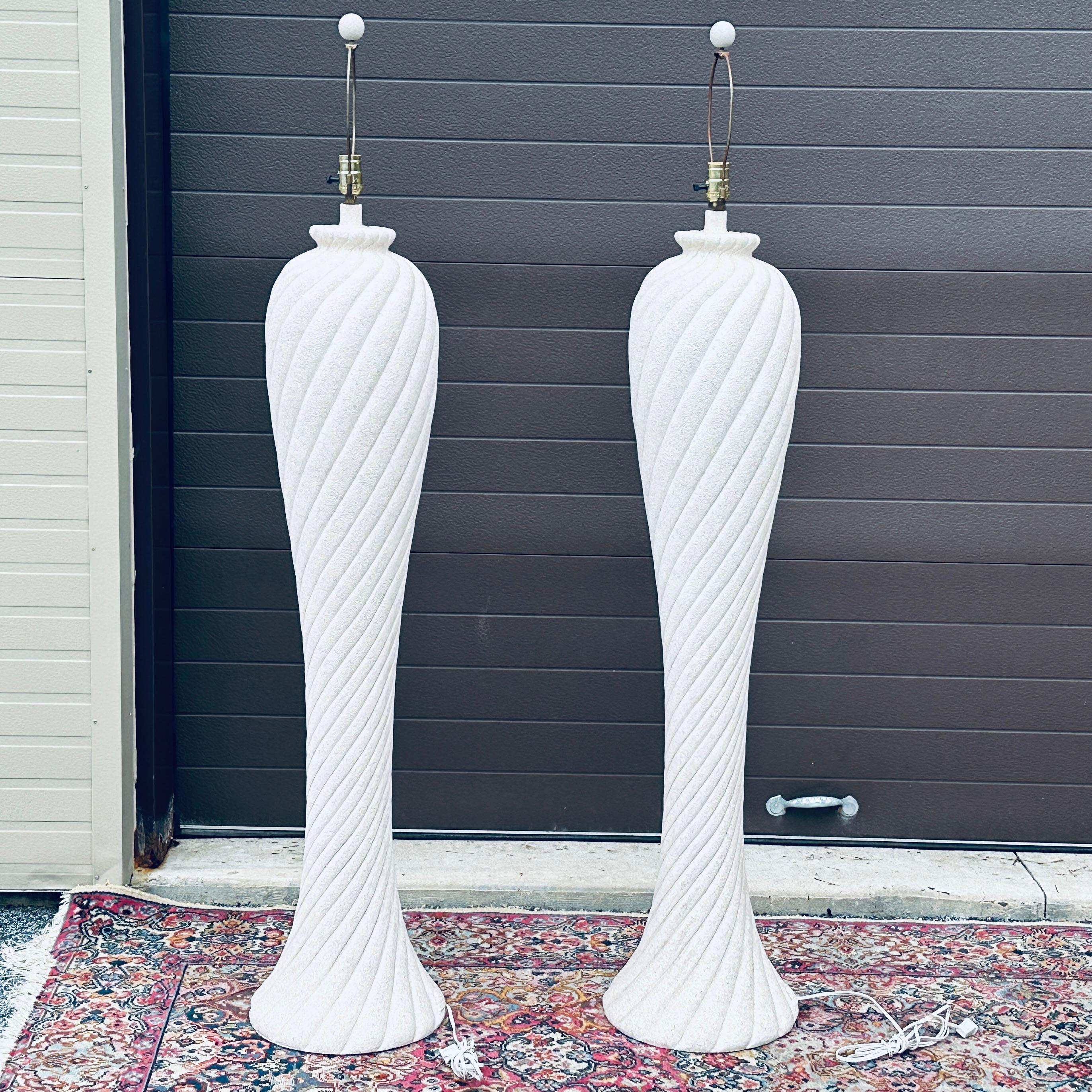 Pair 1980's Postmodern Swirled Plaster Floor Lamps For Sale 4