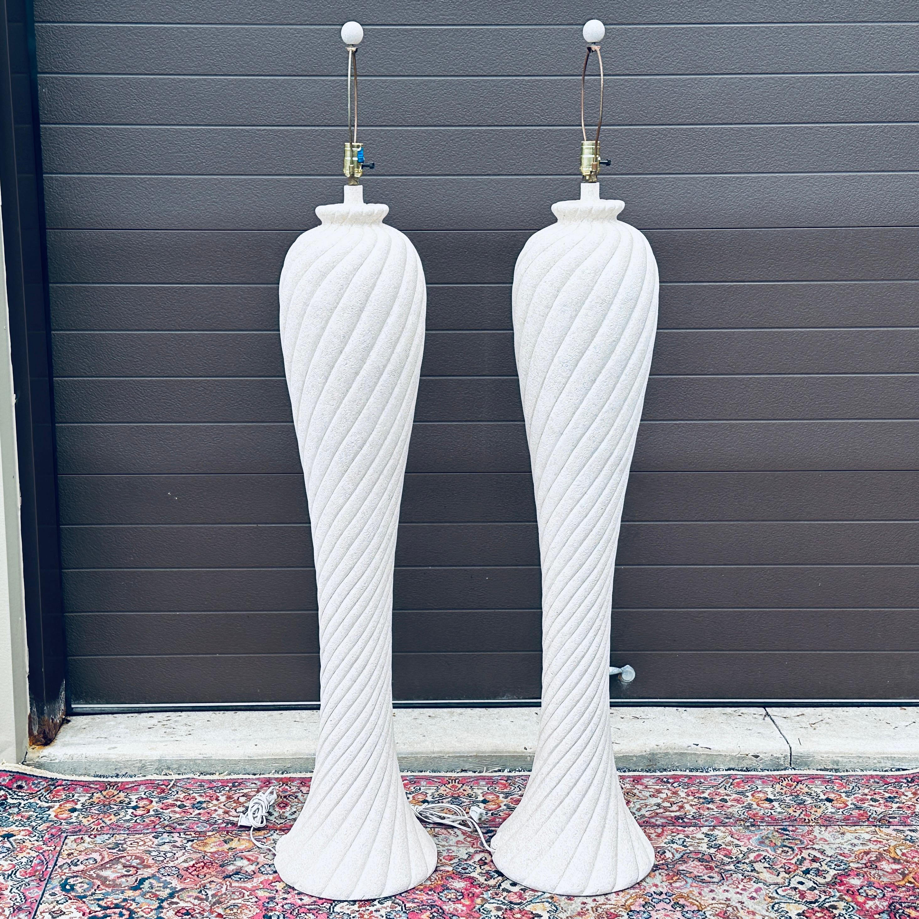 Pair 1980's Postmodern Swirled Plaster Floor Lamps For Sale 1