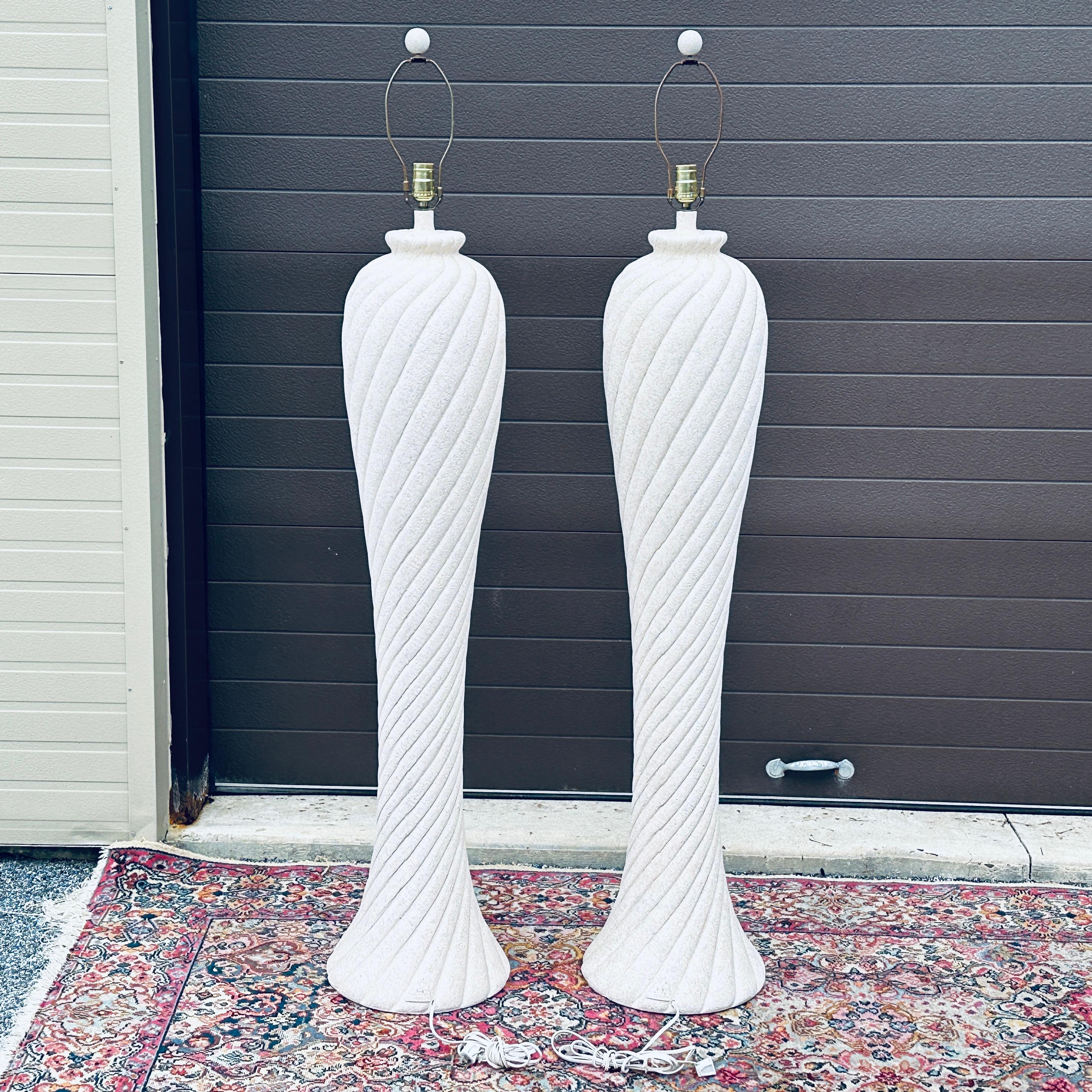 Pair 1980's Postmodern Swirled Plaster Floor Lamps For Sale 2