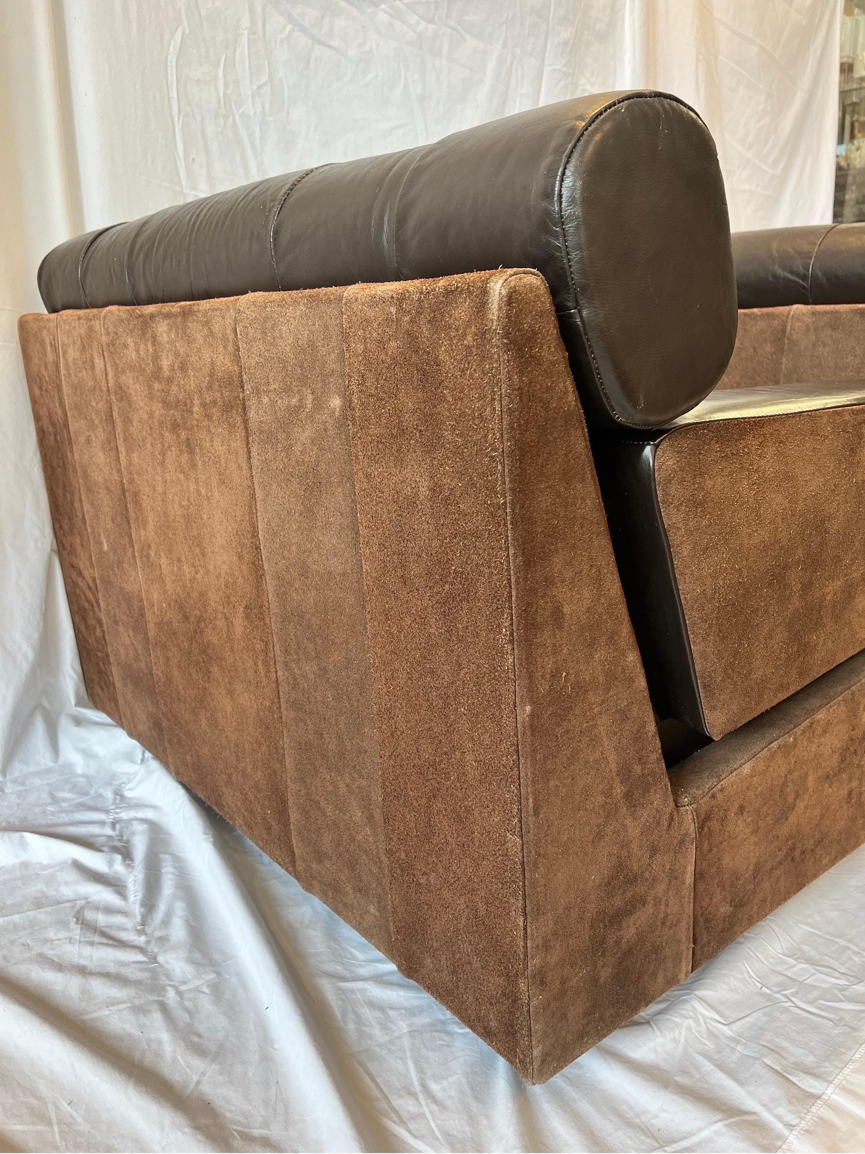 Pair 1980's South American Leather Suede and Wood Lounge Chairs Chocolate Brown 8