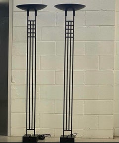 Pair 1987 Robert Sonneman for George Kovacs Black Torchiere Floor Lamps