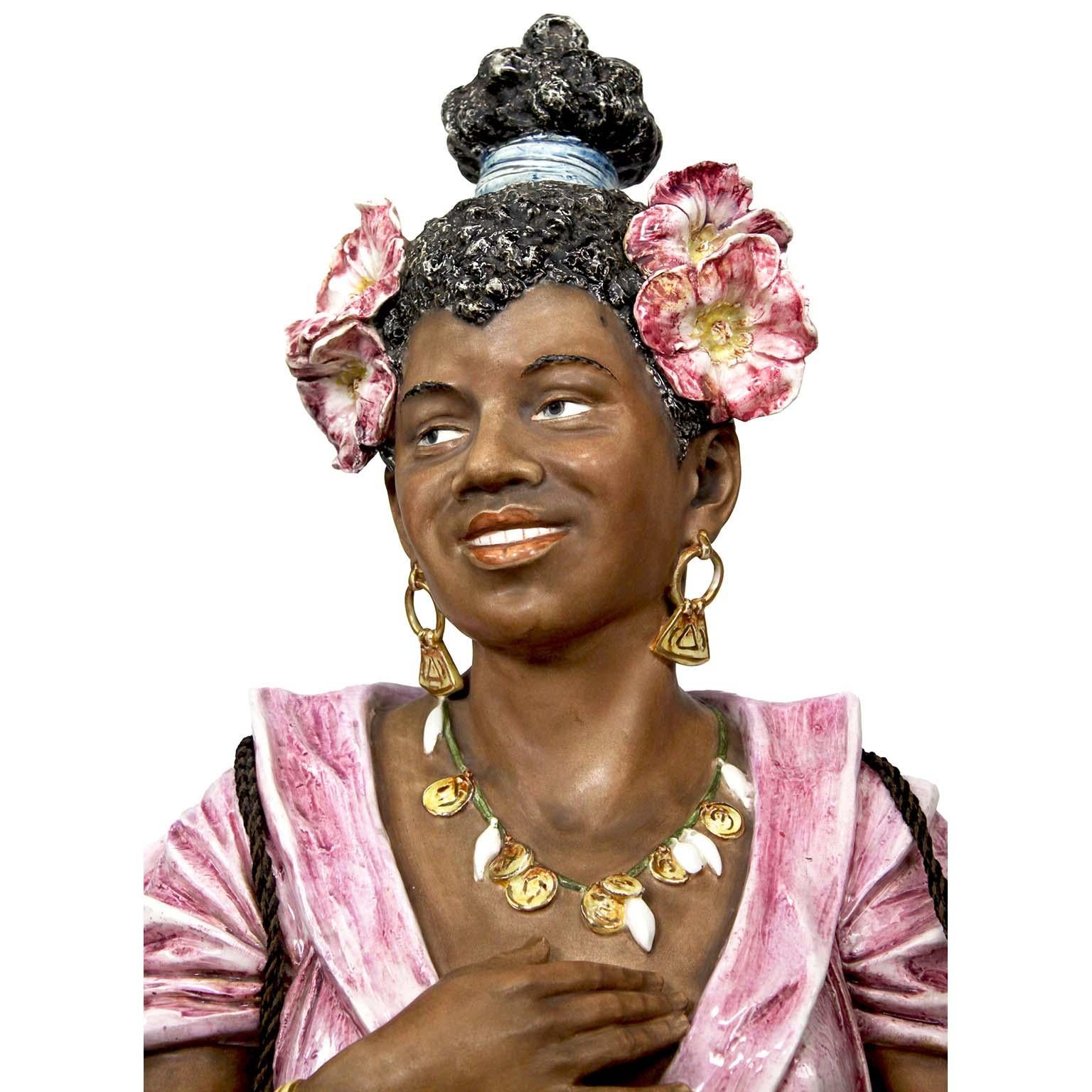 Autre Paire de bustes en majolique du XIX-XXe siècle ' the Banjo Player and the Flower Lady ' en vente