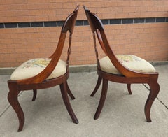 Pair 19th C. American Empire Carved Magogany and Upholstered Chairs