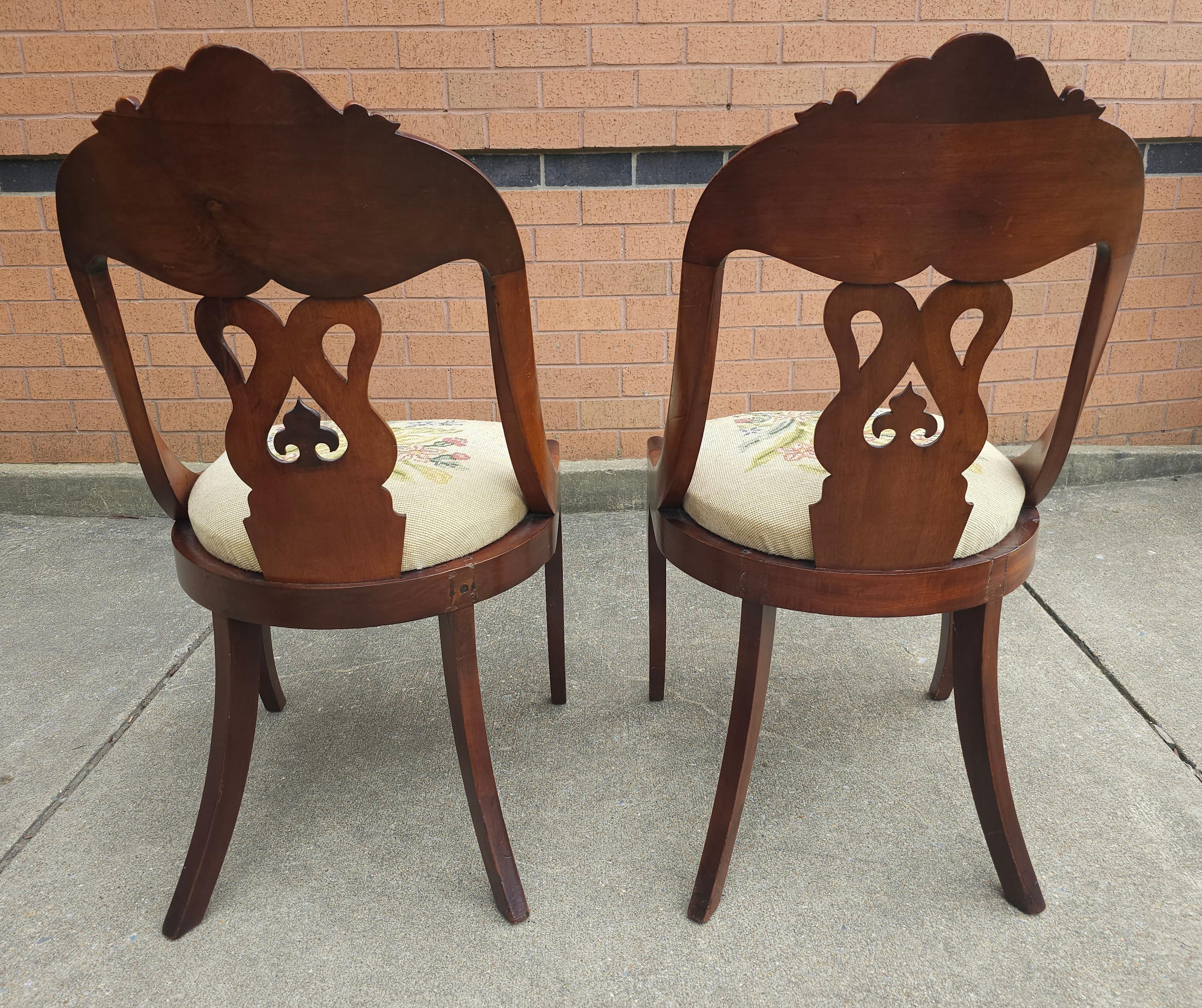 Pair 19th C. American Empire Carved Magogany and Upholstered Chairs For Sale 3