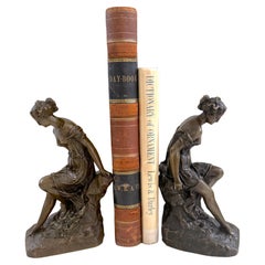 Pair 19th C. Bronze Clodion School Bathing Beauty Bookends/ Sculptures