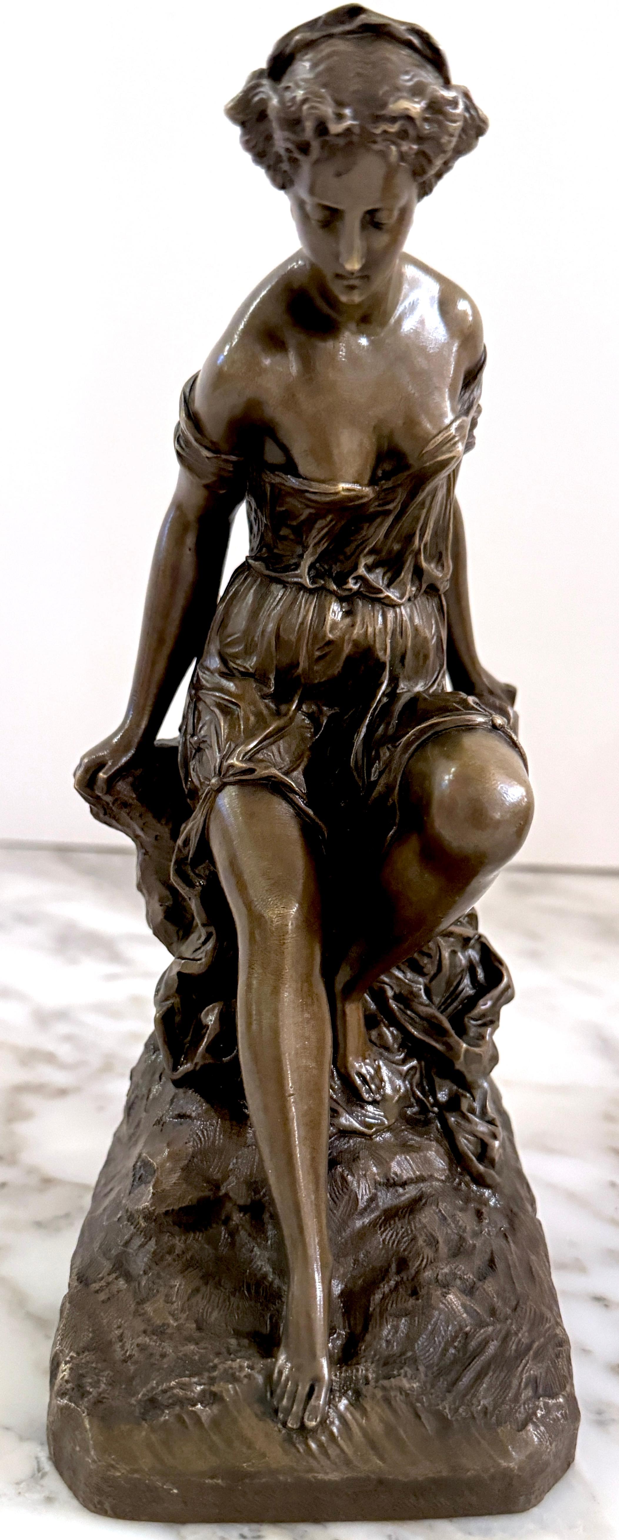 Neoclassical Pair 19th C. Bronze Clodion School Bathing Beauty Bookends/ Sculptures For Sale