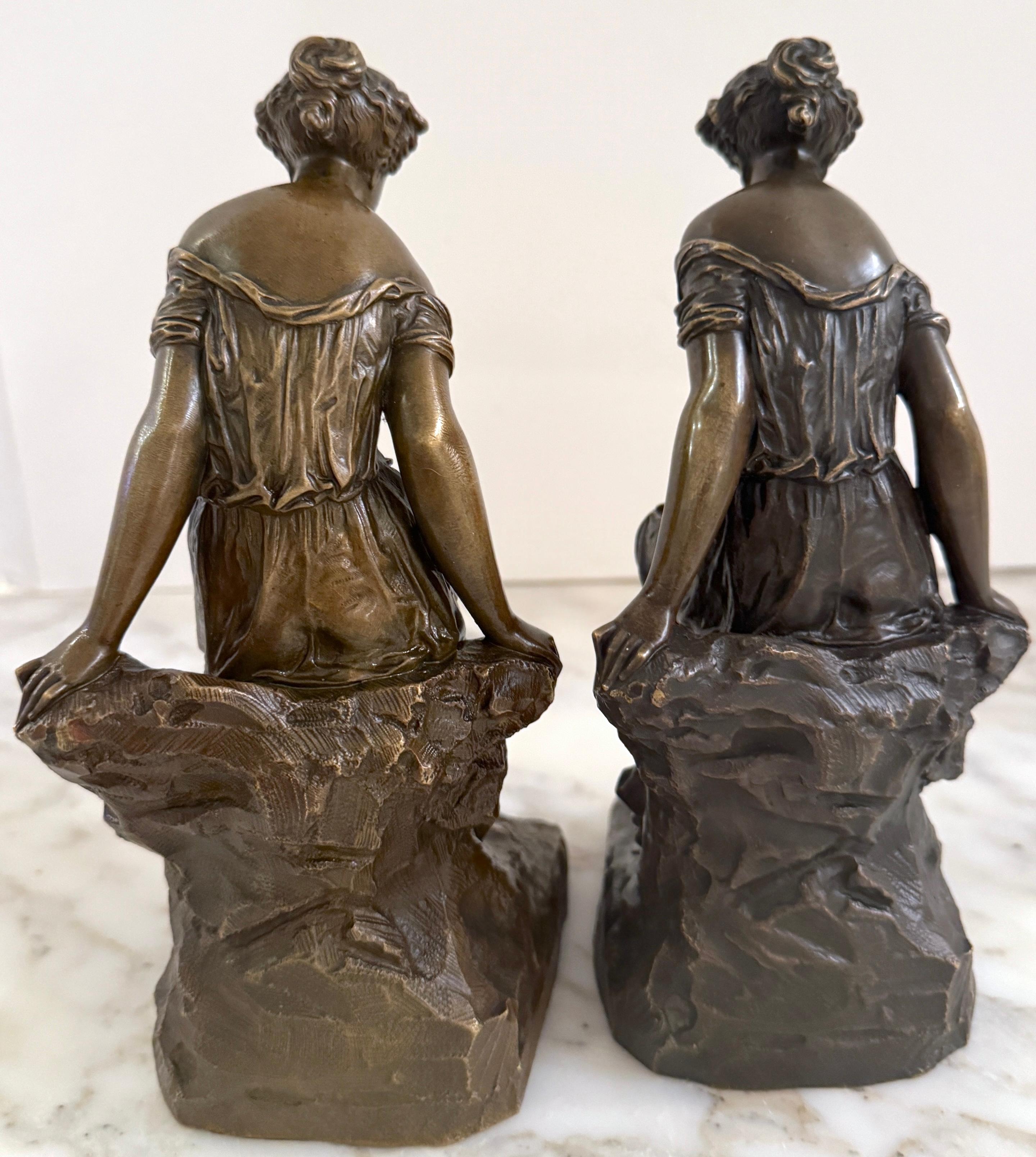 Pair 19th C. Bronze Clodion School Bathing Beauty Bookends/ Sculptures For Sale 1