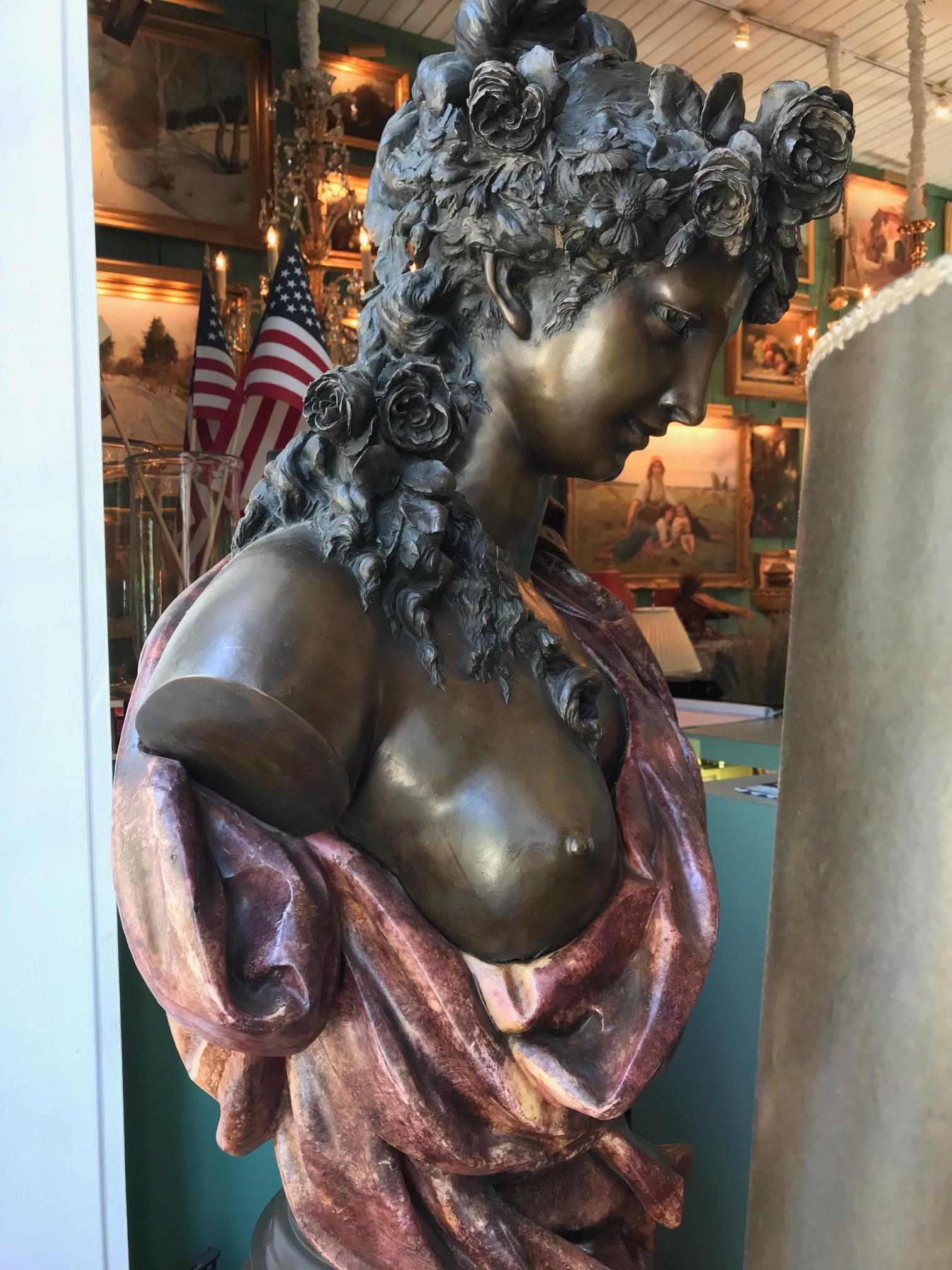 Pair Bust Depicting Summer & Spring Sculptures Statues on Pedestals LA Antiques For Sale 2