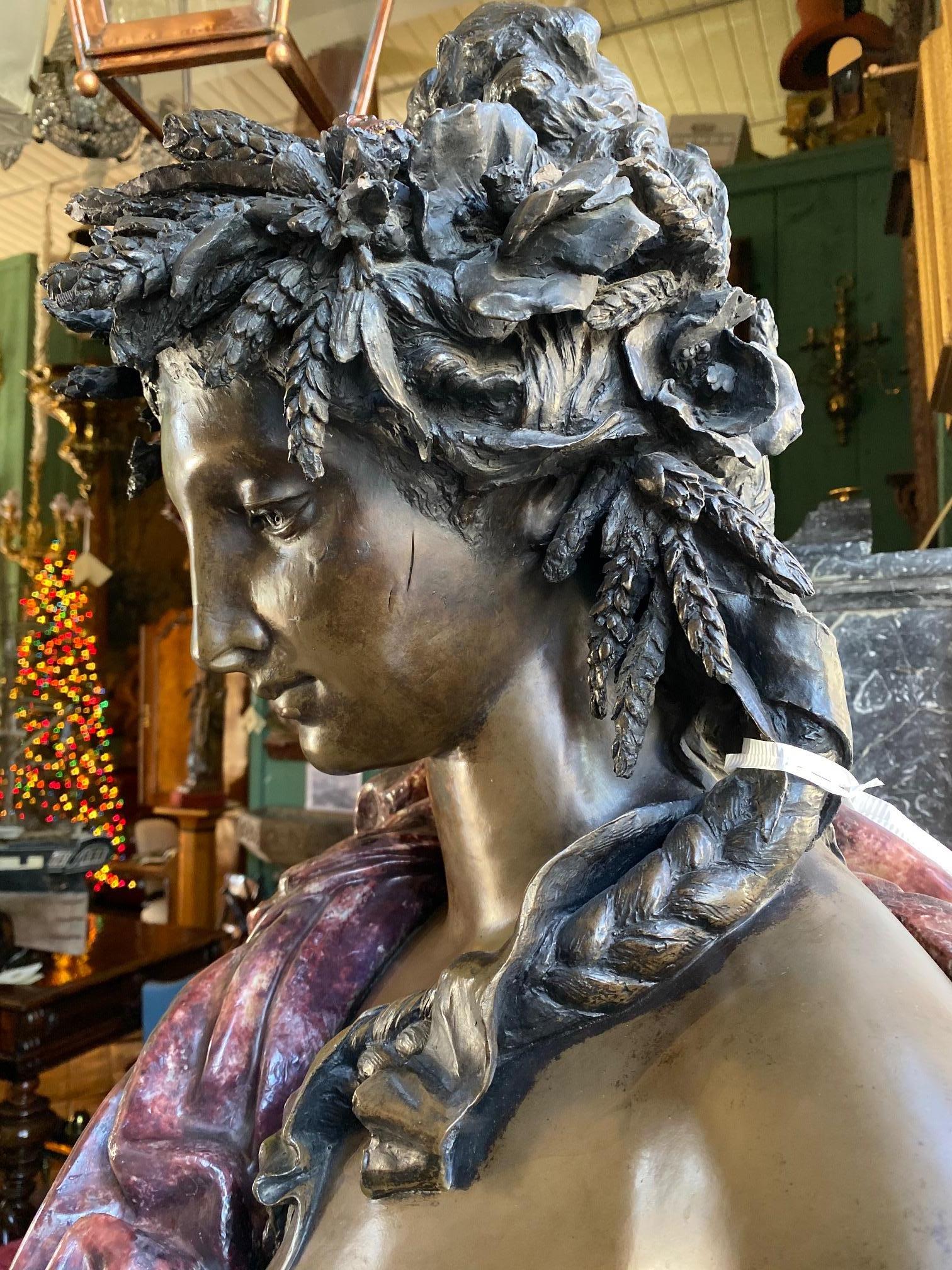Belle Époque Pair Bust Depicting Summer & Spring Sculptures Statues on Pedestals LA Antiques For Sale