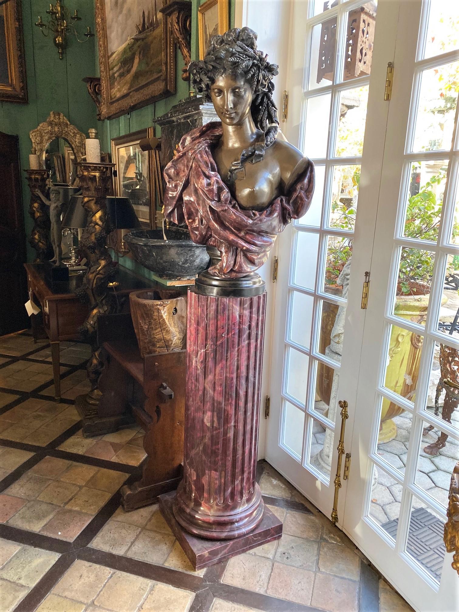 Hand-Crafted Pair Bust Depicting Summer & Spring Sculptures Statues on Pedestals LA Antiques For Sale