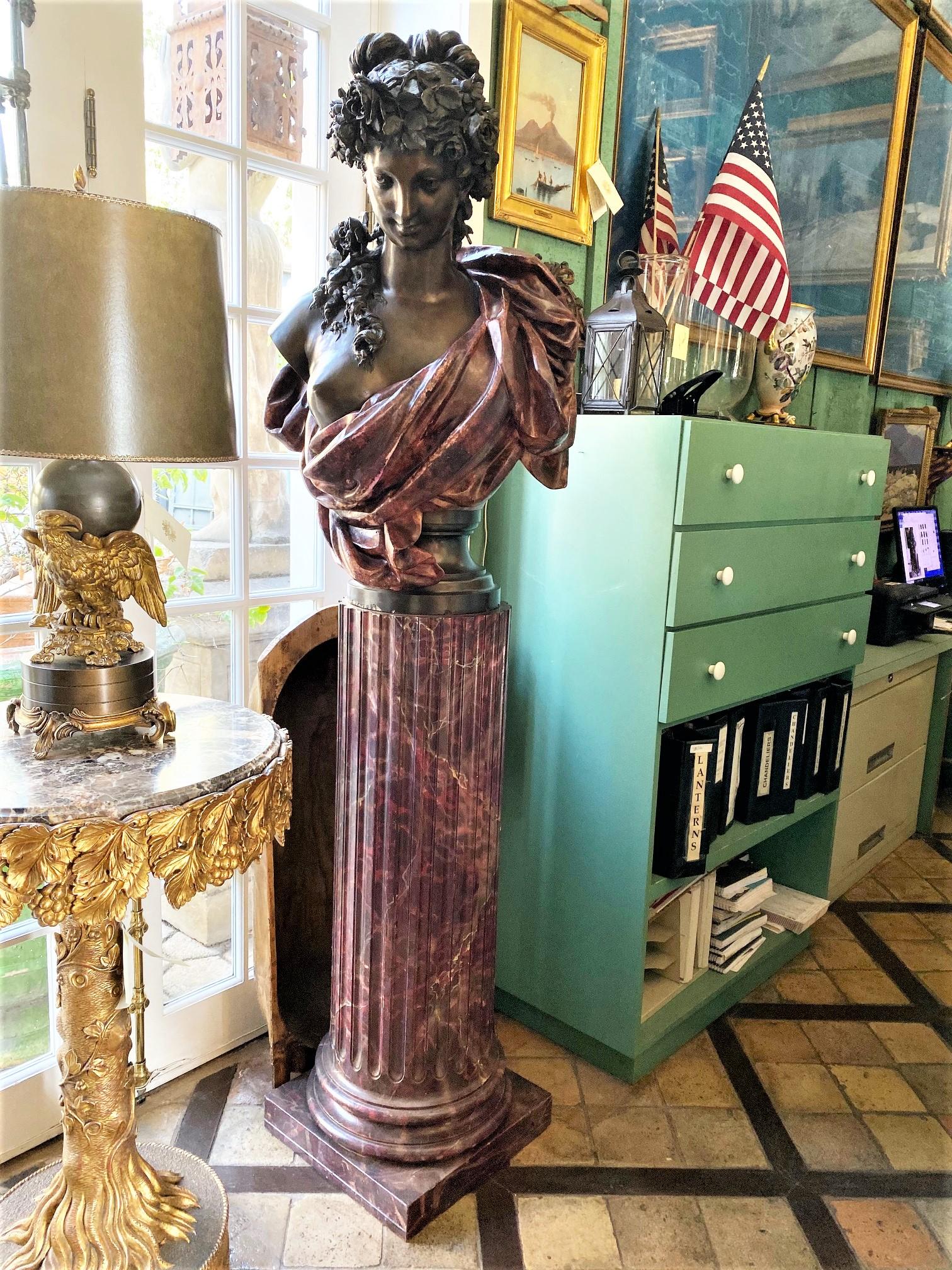 Pair Bust Depicting Summer & Spring Sculptures Statues on Pedestals LA Antiques In Good Condition For Sale In West Hollywood, CA