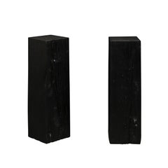 Pair 19th C. Carbonized Wood Squared Pedestals or Drinks Tables
