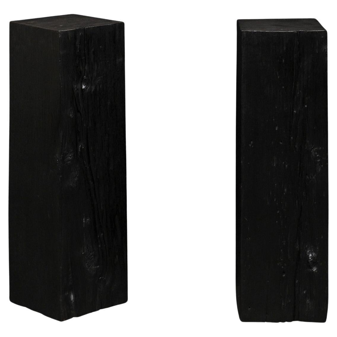 Pair 19th C. Carbonized Wood Squared Pedestals or Drinks Tables For Sale