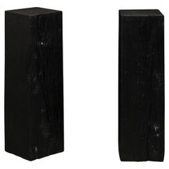 Pair 19th C. Carbonized Wood Squared Pedestals or Drinks Tables