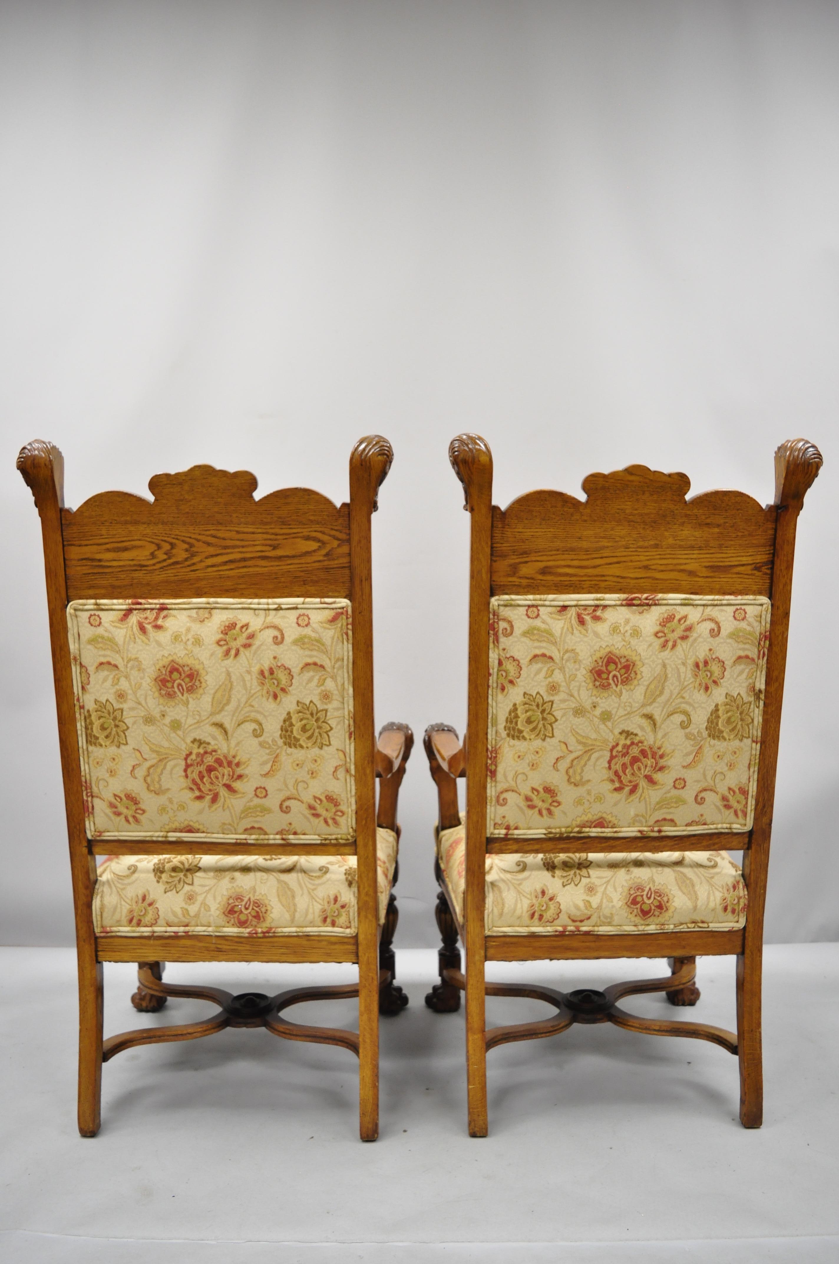 19th Century Pair of Carved Oak Northwind Face and Lion Head Armchairs RJ Horner Attributed