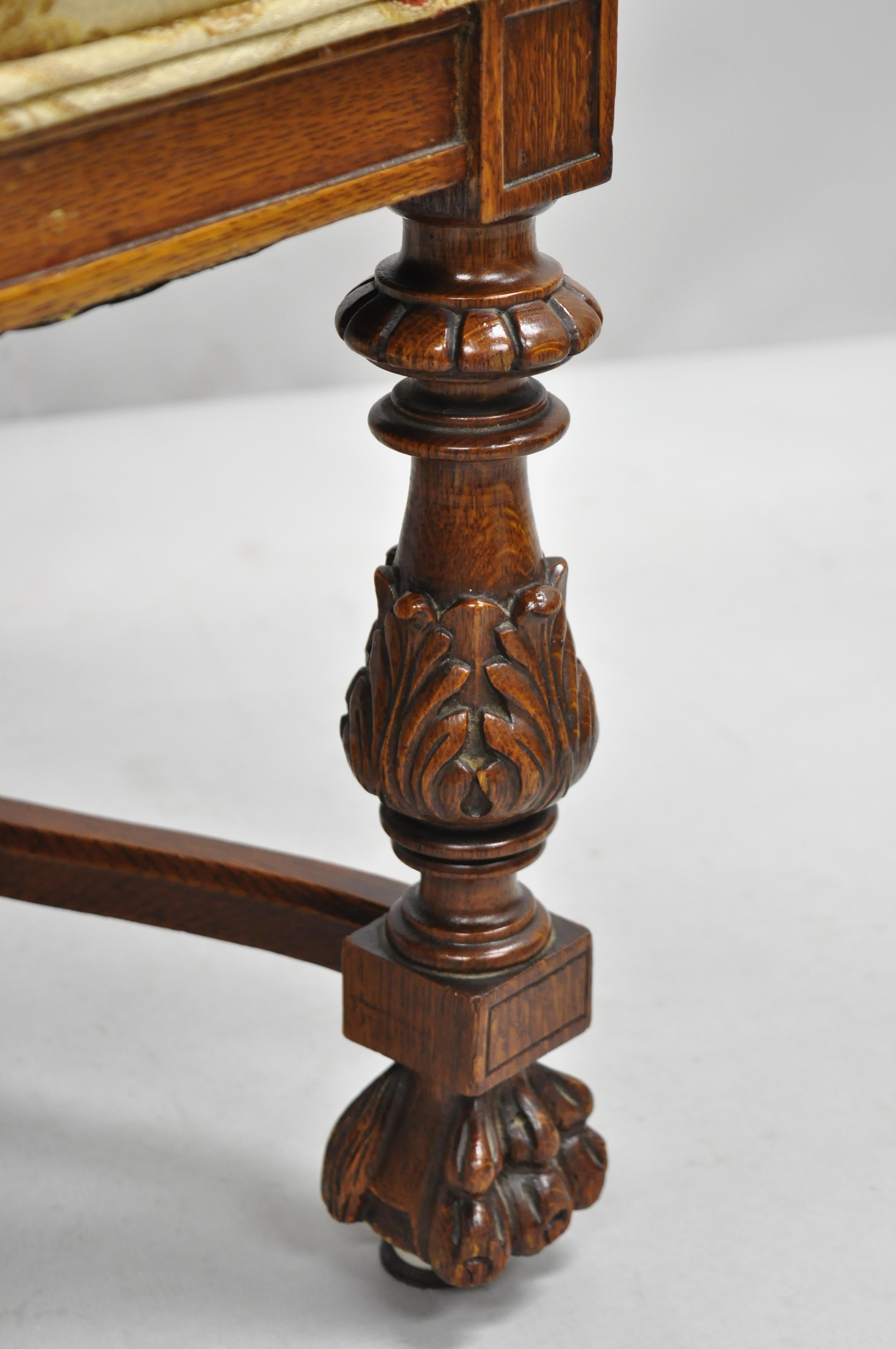 Pair of Carved Oak Winged Griffin Paw Foot Dining Chairs Attributed RJ Horner In Good Condition For Sale In Philadelphia, PA