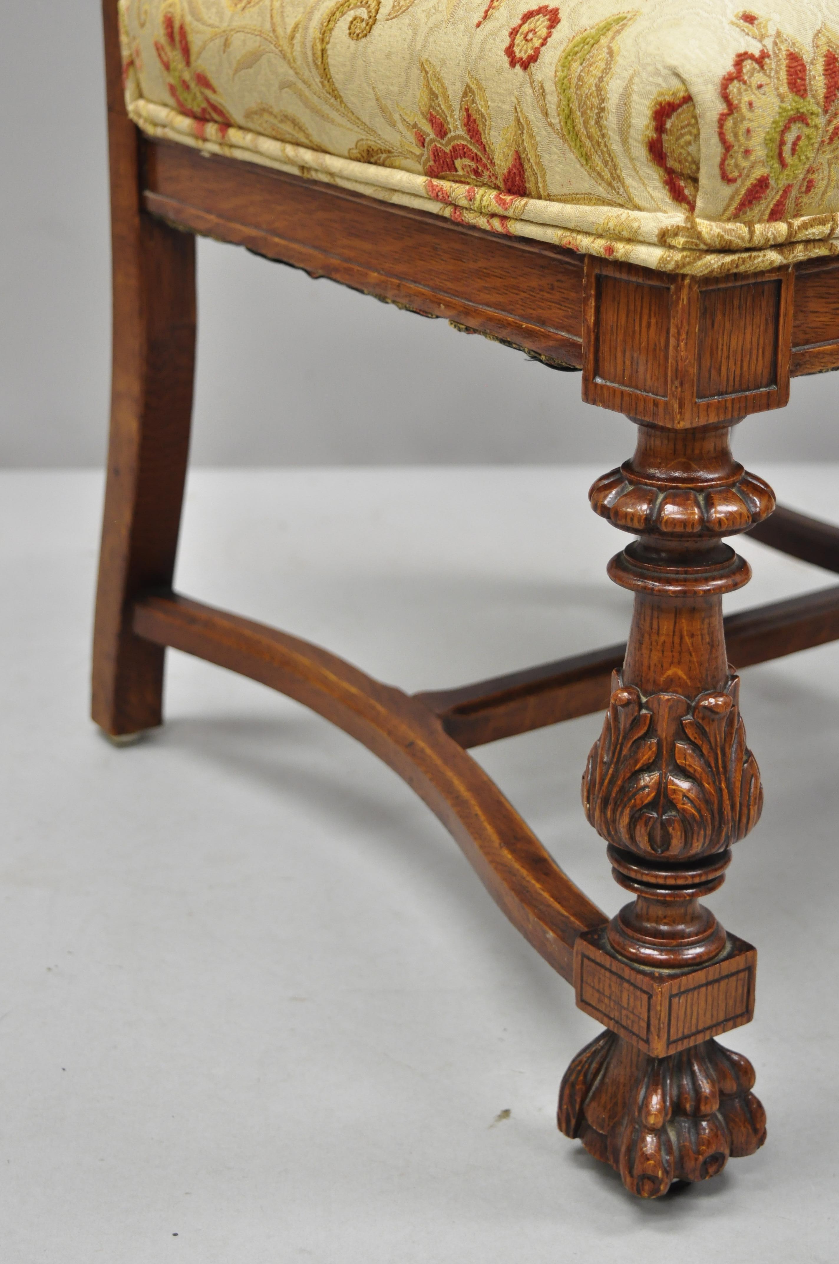 19th Century Pair of Carved Oak Winged Griffin Paw Foot Dining Chairs Attributed RJ Horner For Sale