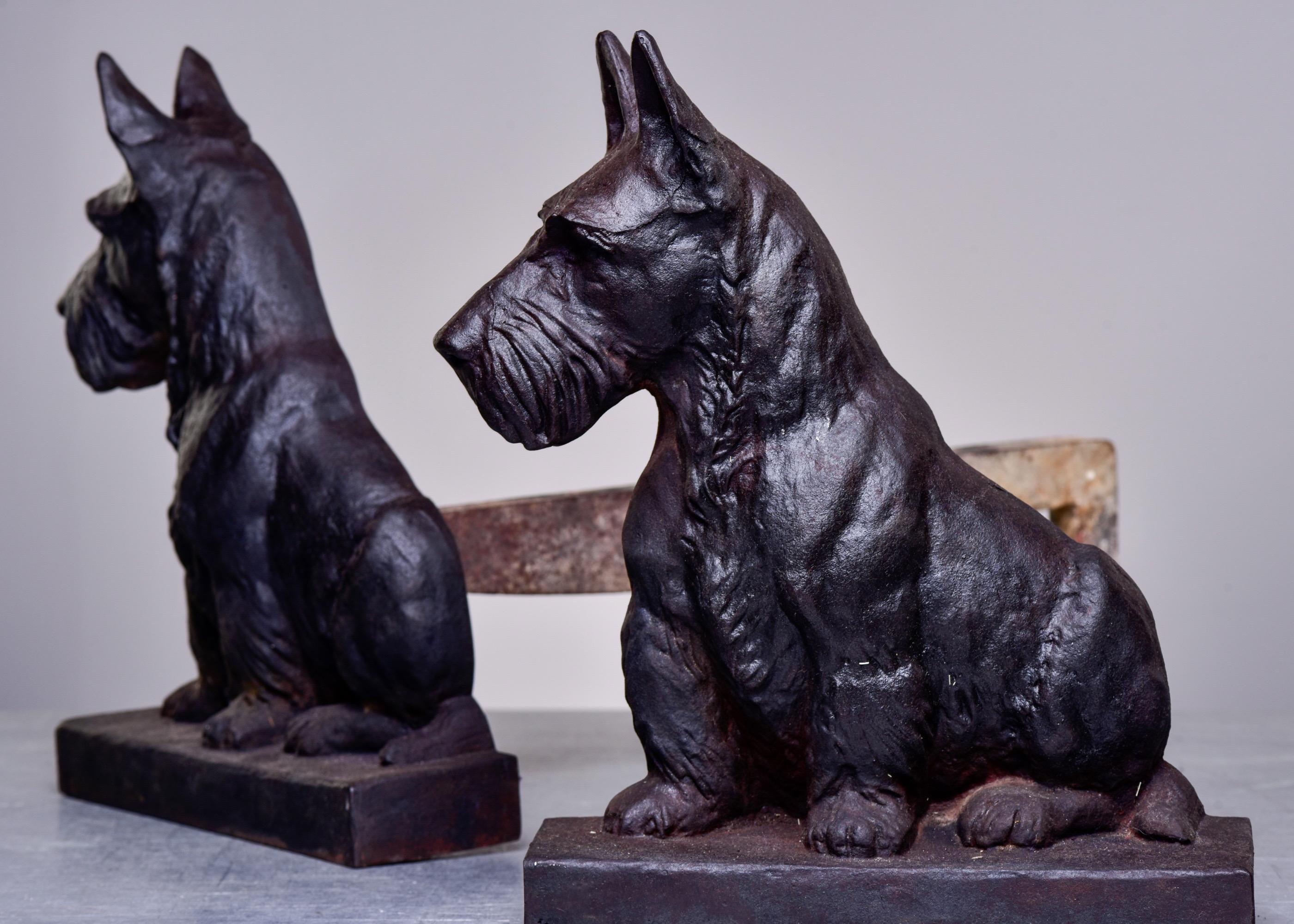 Pair 19th C Cast Iron Scottish Terrier Figural Andirons 6