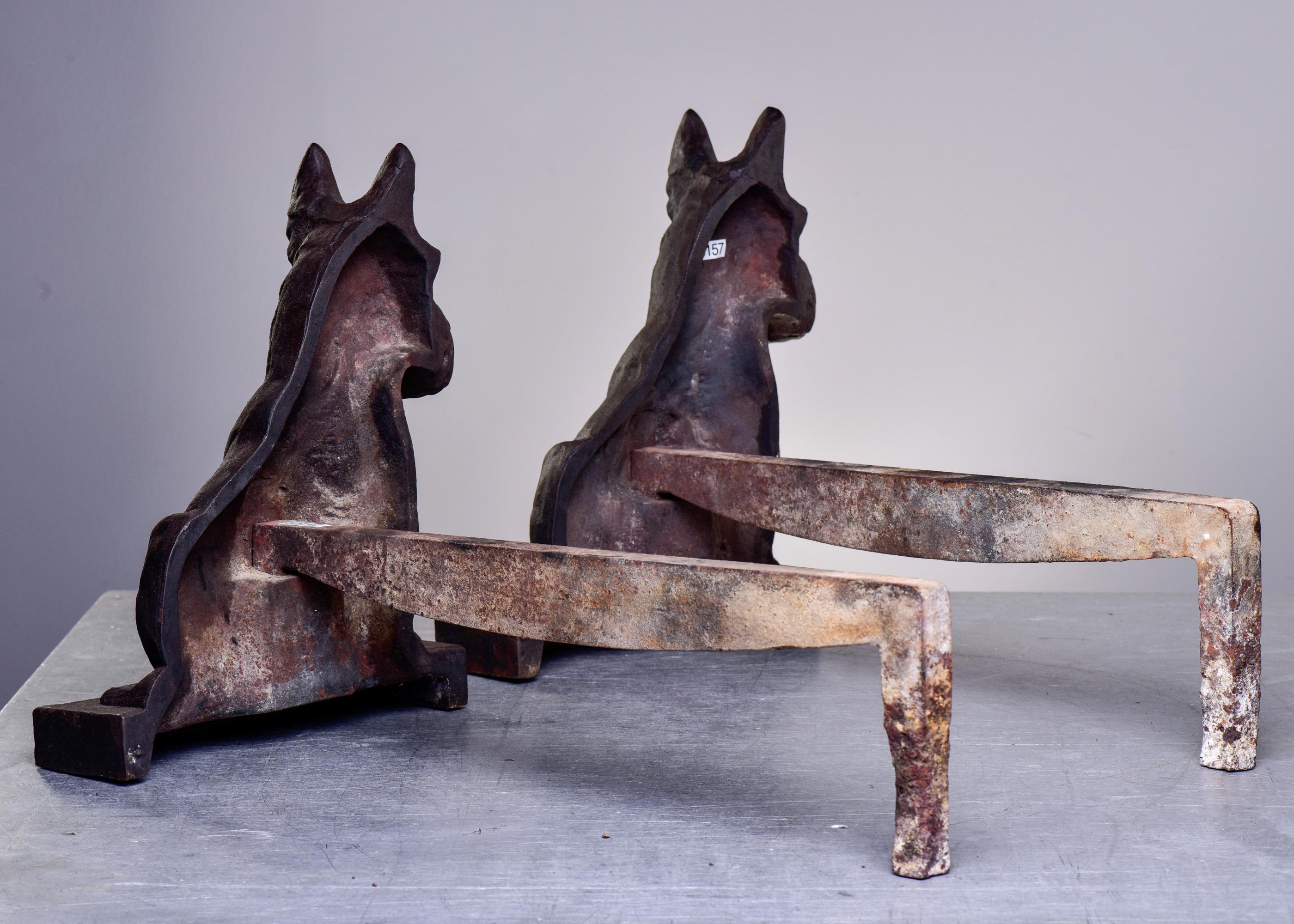 Pair 19th C Cast Iron Scottish Terrier Figural Andirons 1