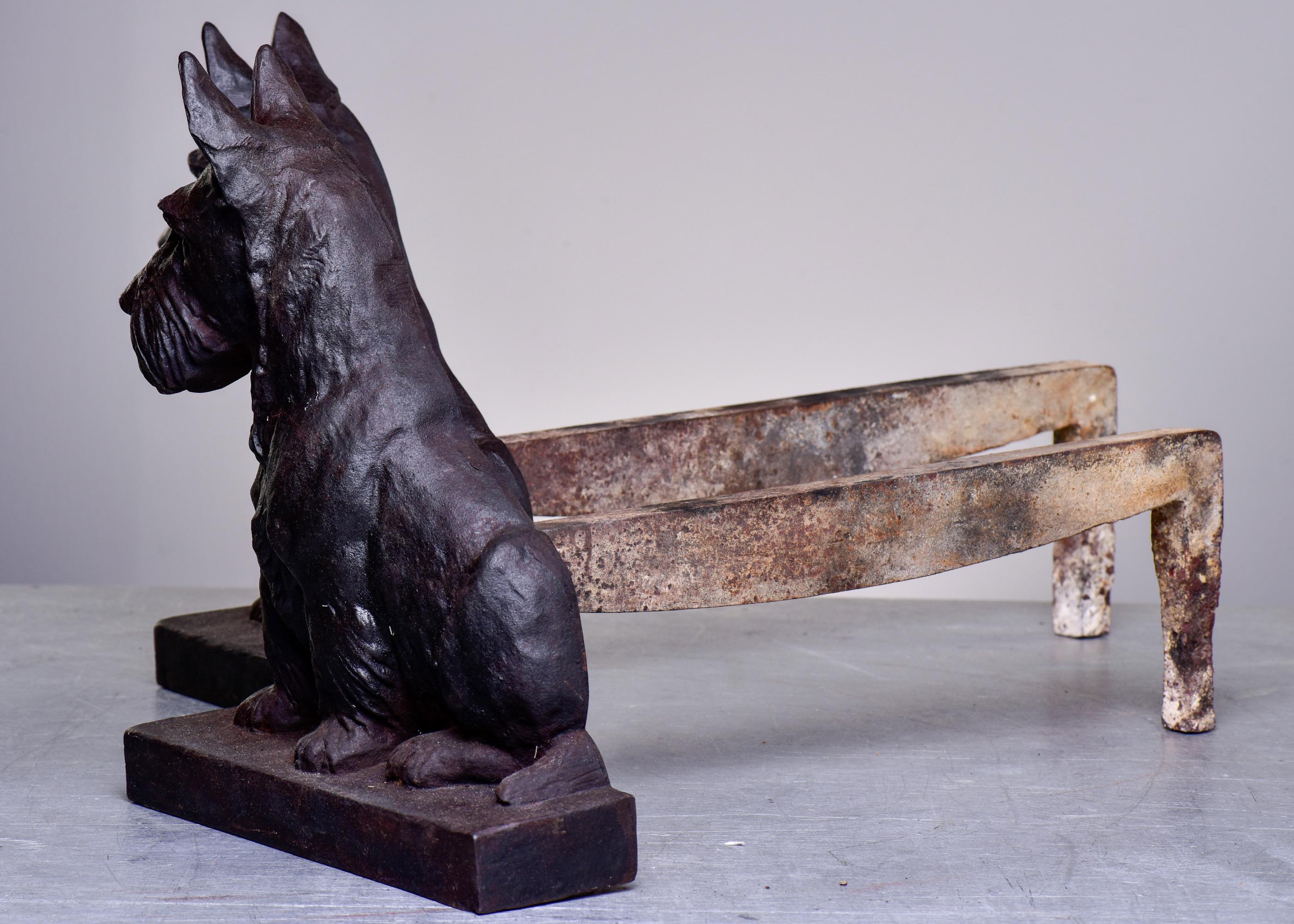 Pair 19th C Cast Iron Scottish Terrier Figural Andirons 3