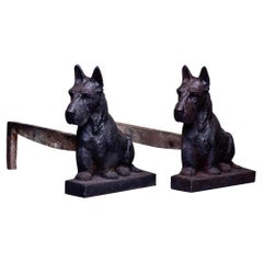 Pair 19th C Cast Iron Scottish Terrier Figural Andirons