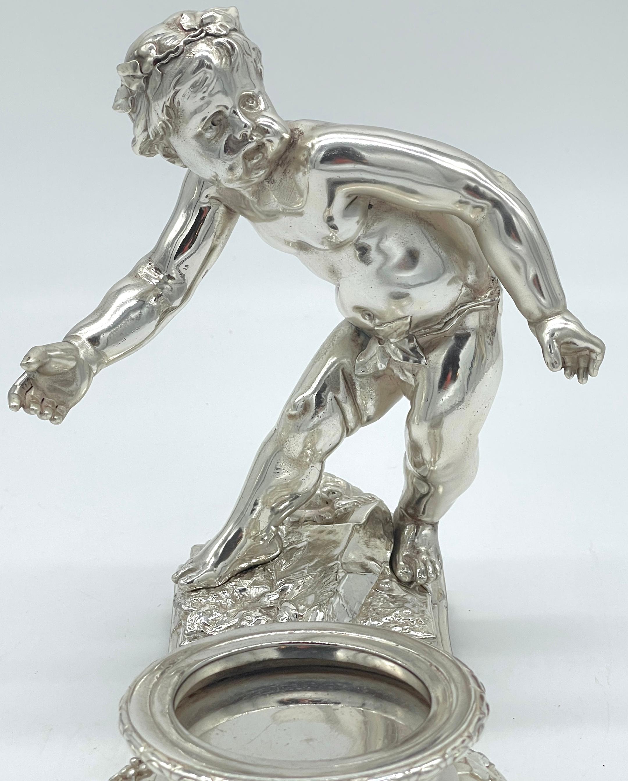 Pair 19th C. Christofle Silvered Bronze Putti  & Crystal Centerpieces For Sale 6