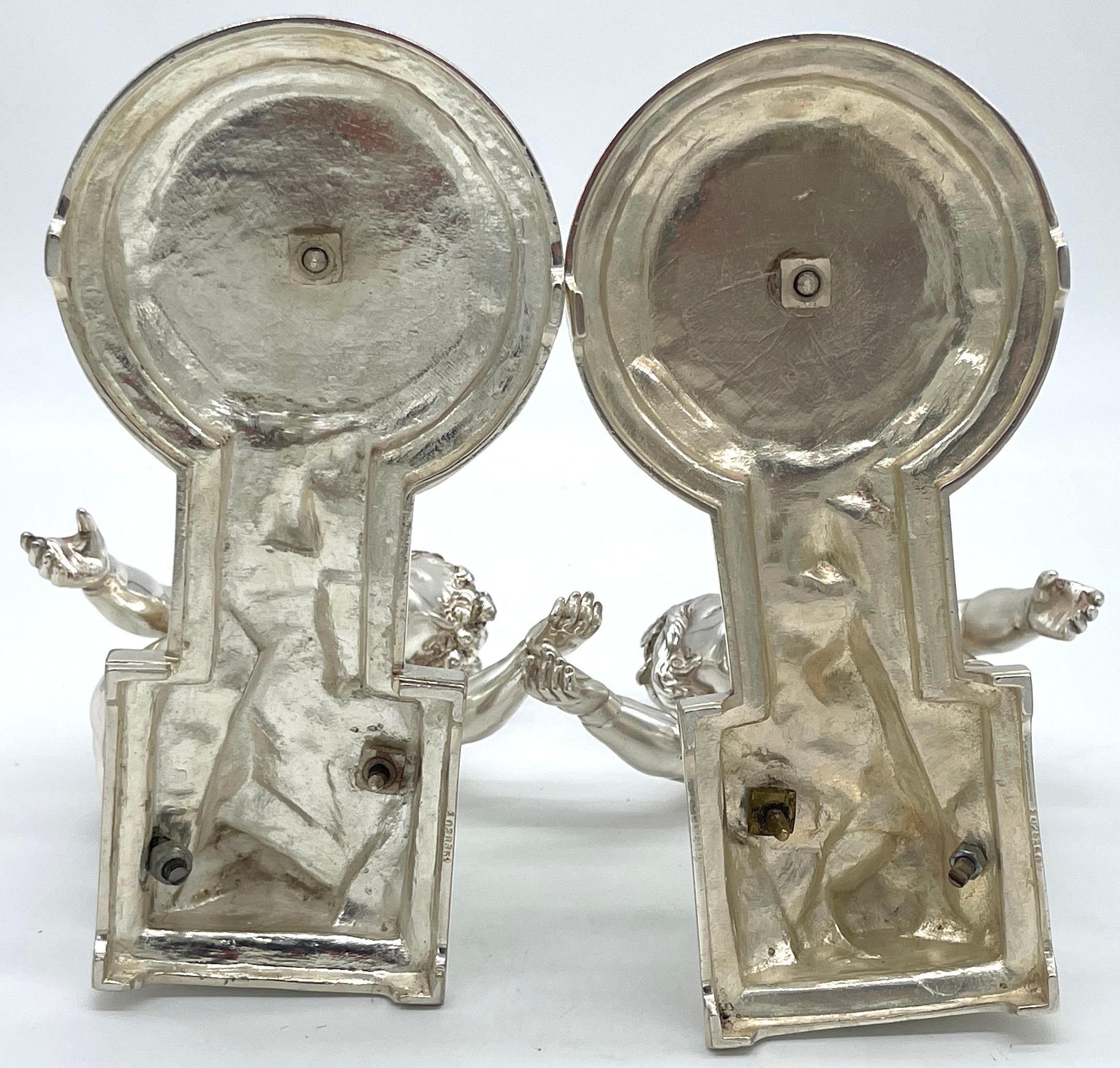 Pair 19th C. Christofle Silvered Bronze Putti  & Crystal Centerpieces For Sale 11