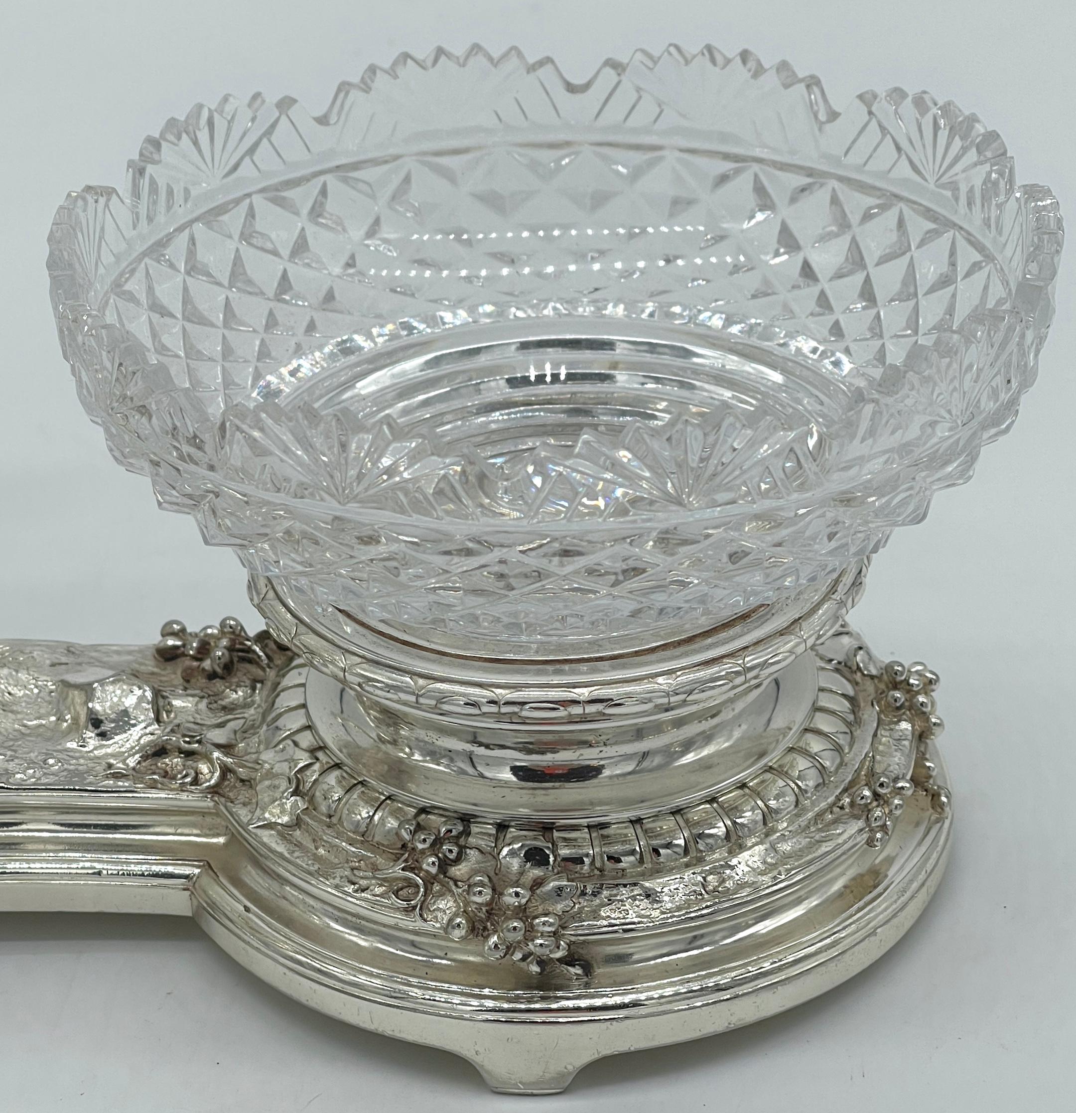 19th Century Pair 19th C. Christofle Silvered Bronze Putti  & Crystal Centerpieces For Sale