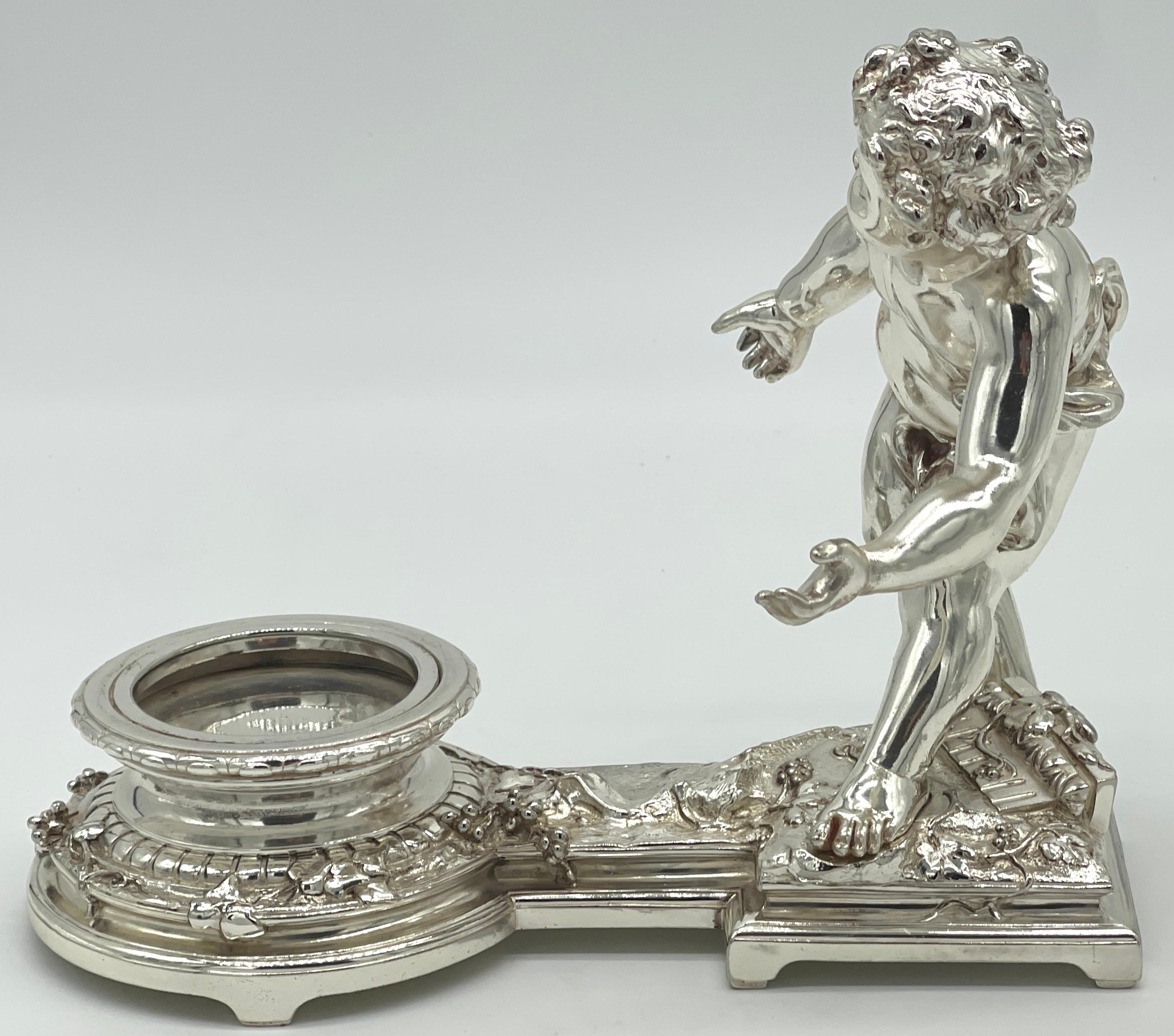 Pair 19th C. Christofle Silvered Bronze Putti  & Crystal Centerpieces For Sale 2