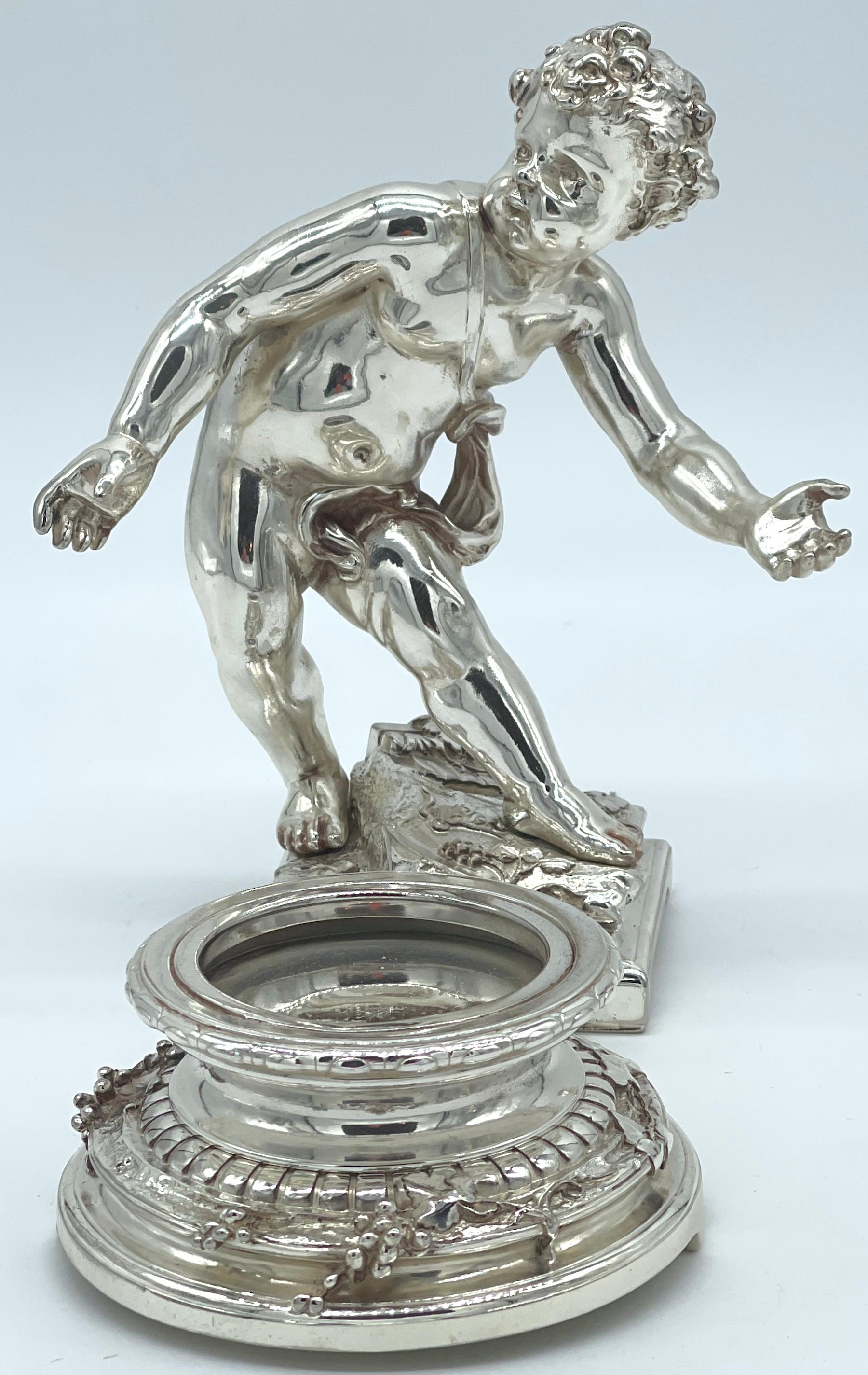 Pair 19th C. Christofle Silvered Bronze Putti  & Crystal Centerpieces For Sale 3