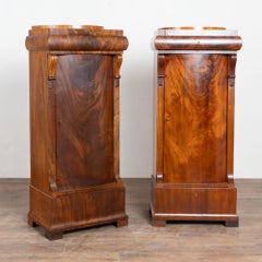 Pair 19th C. Danish Biedermeier Mahogany Column Cabinets with Bowfront Doors