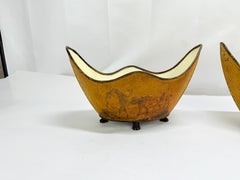 Pair 19th C, English Regency Papier-Mâché & Painted Cachepots Equestrian Scenes